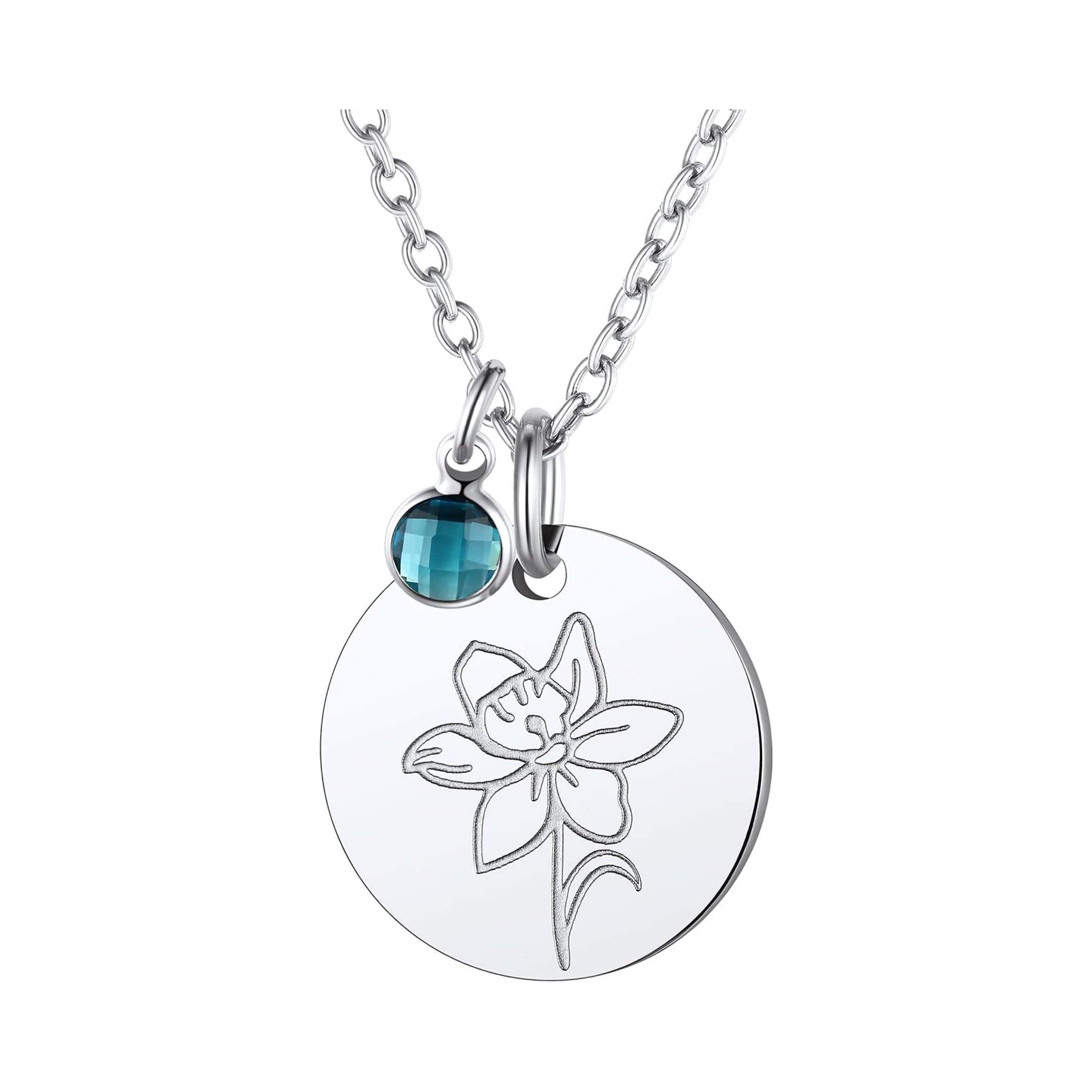 Jan. to Dec. Guardian Month Floral Birth Flower & Birthstone Disc Necklaces