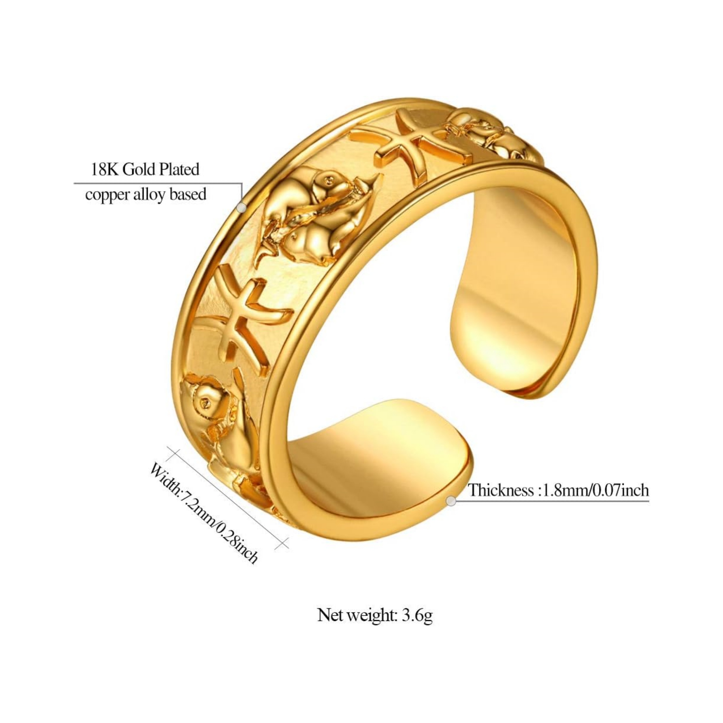18K Gold Plated Horoscope Zodiac  Adjustable Band Rings  Details: Dimensions, Hypoallergenic, Adjustable size for 6~11