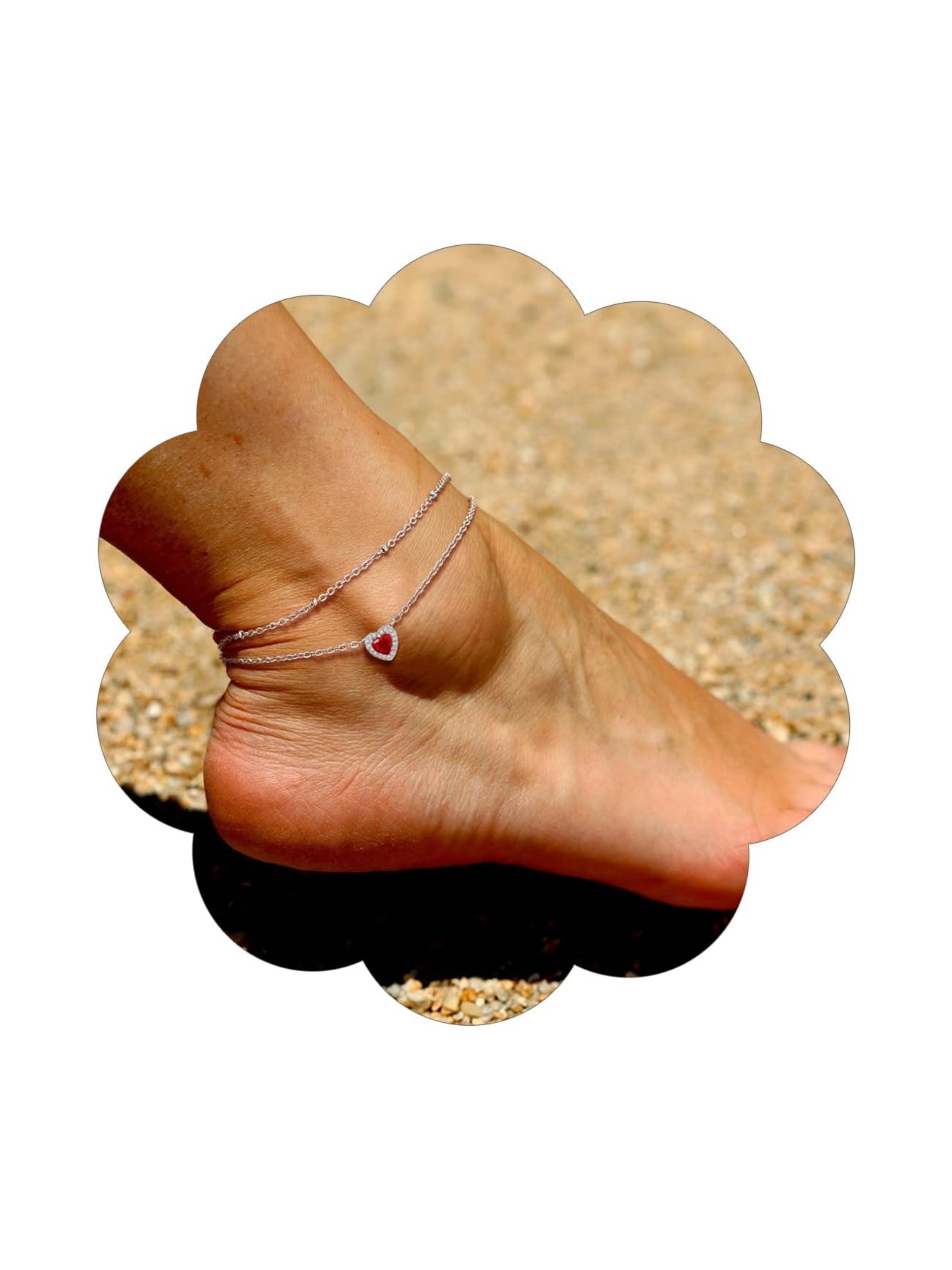 Layered Heart Birthstone Beaded Foot Chain Anklets