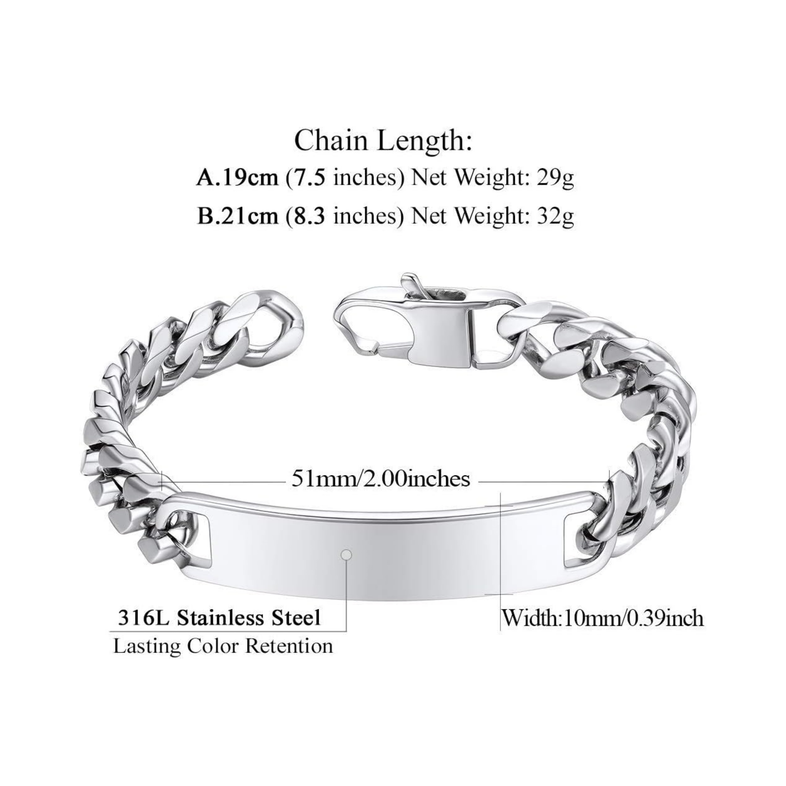 10mm Cuban Link Chain Name Bar ID Bracelets