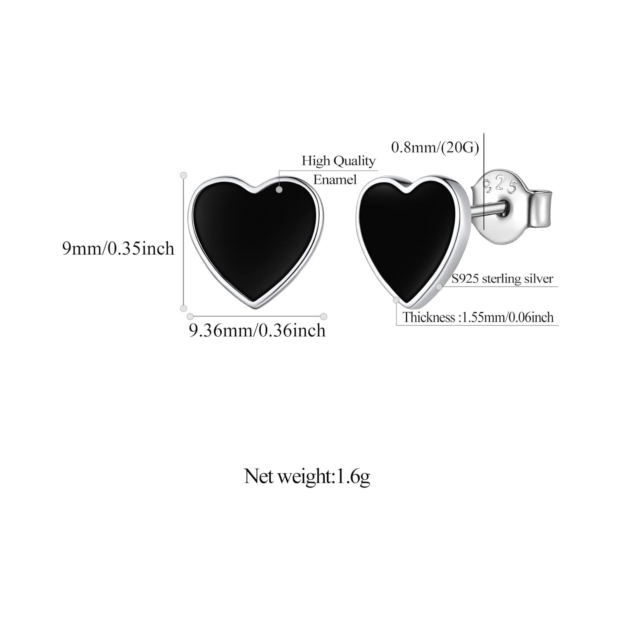 Cute Black Heart Tiny Studs Earrings