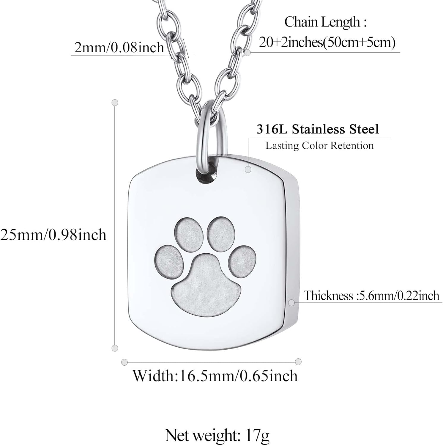 Dog Tag Paw Print Urn Ashes Necklaces
