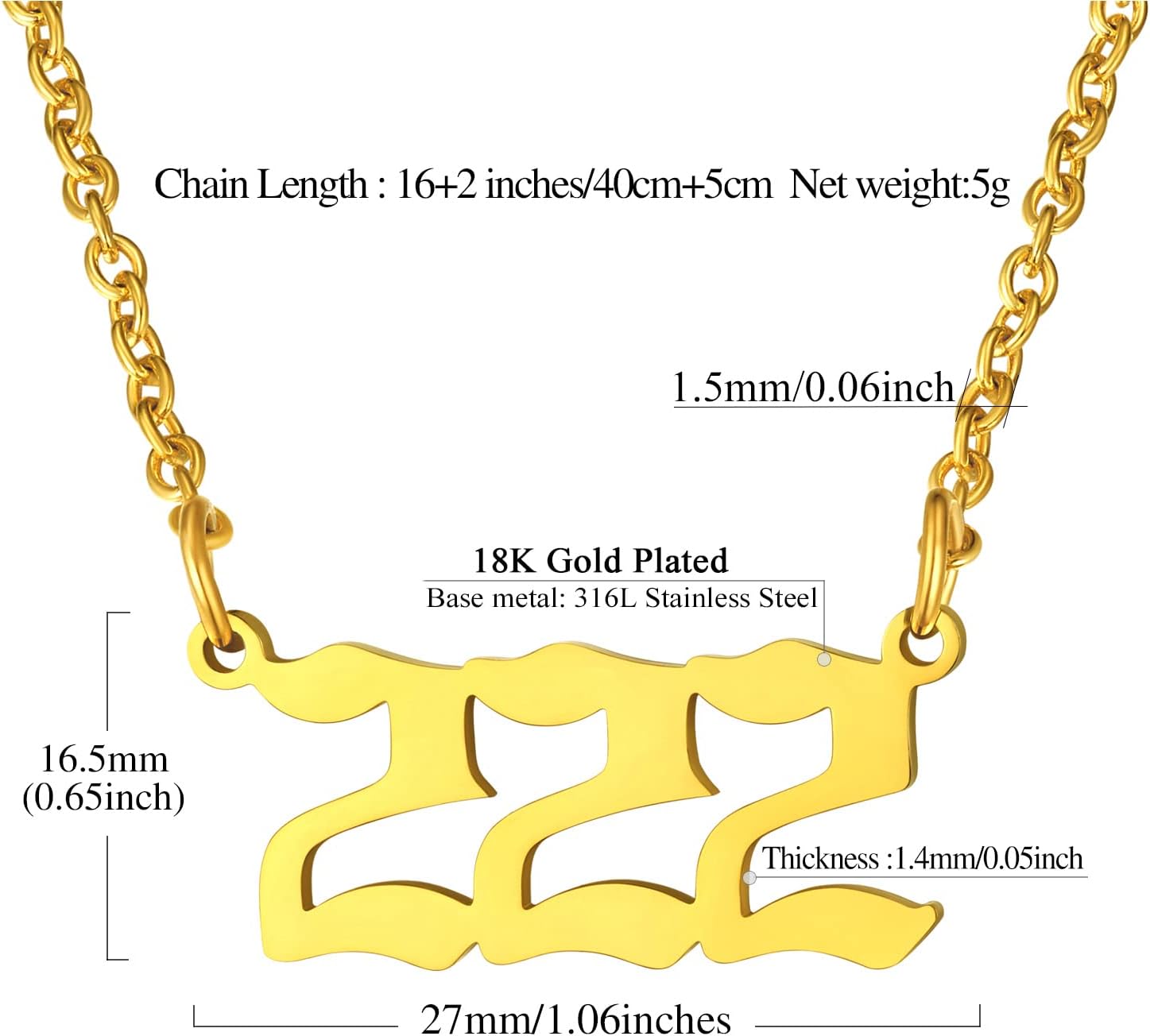 Dainty Angel Number 222 Necklace