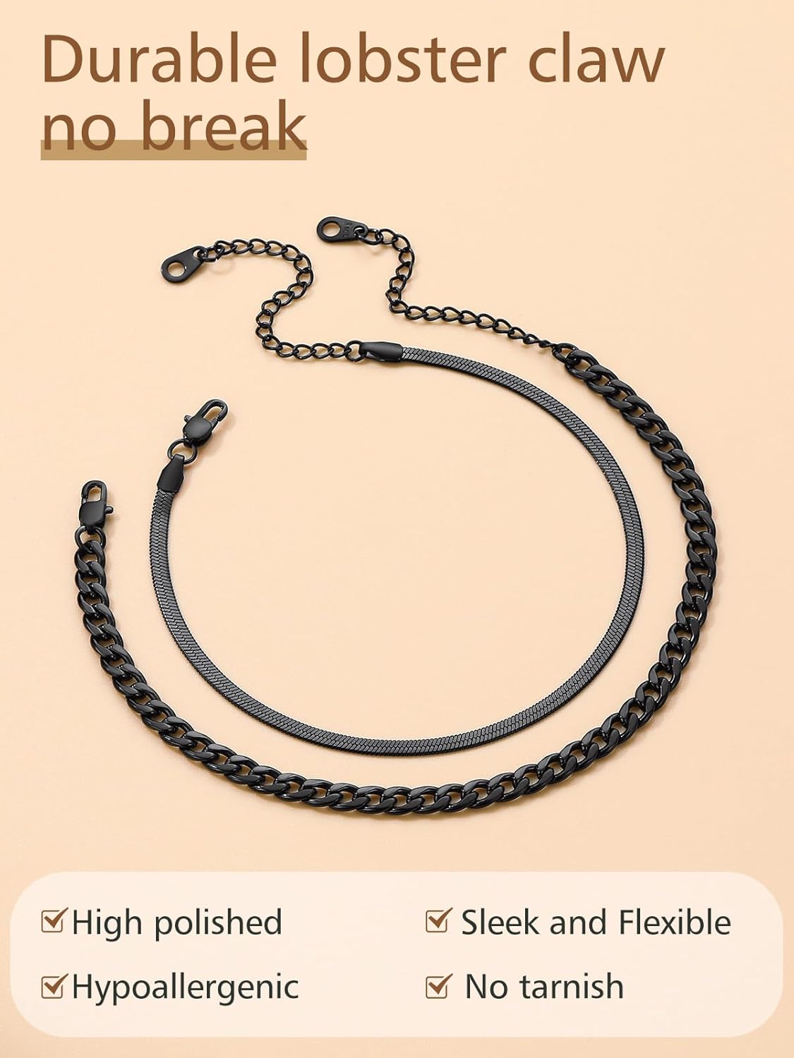 2PCS Cuban & Herringbone Ankle Set