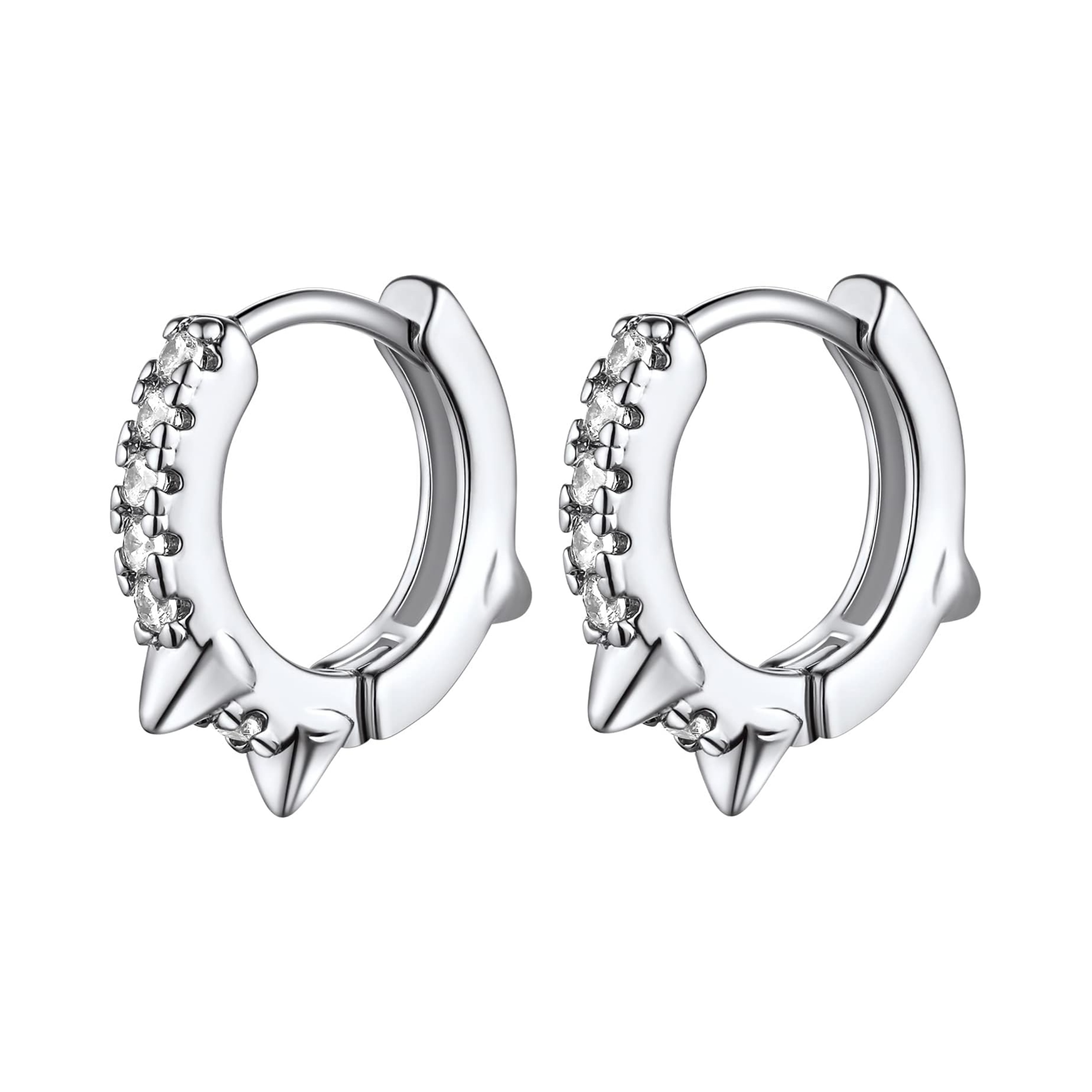 Cool Spike Wire Circle Lightweight with Hypoallergenic Silver Post Huggie Hoops Earrings 
