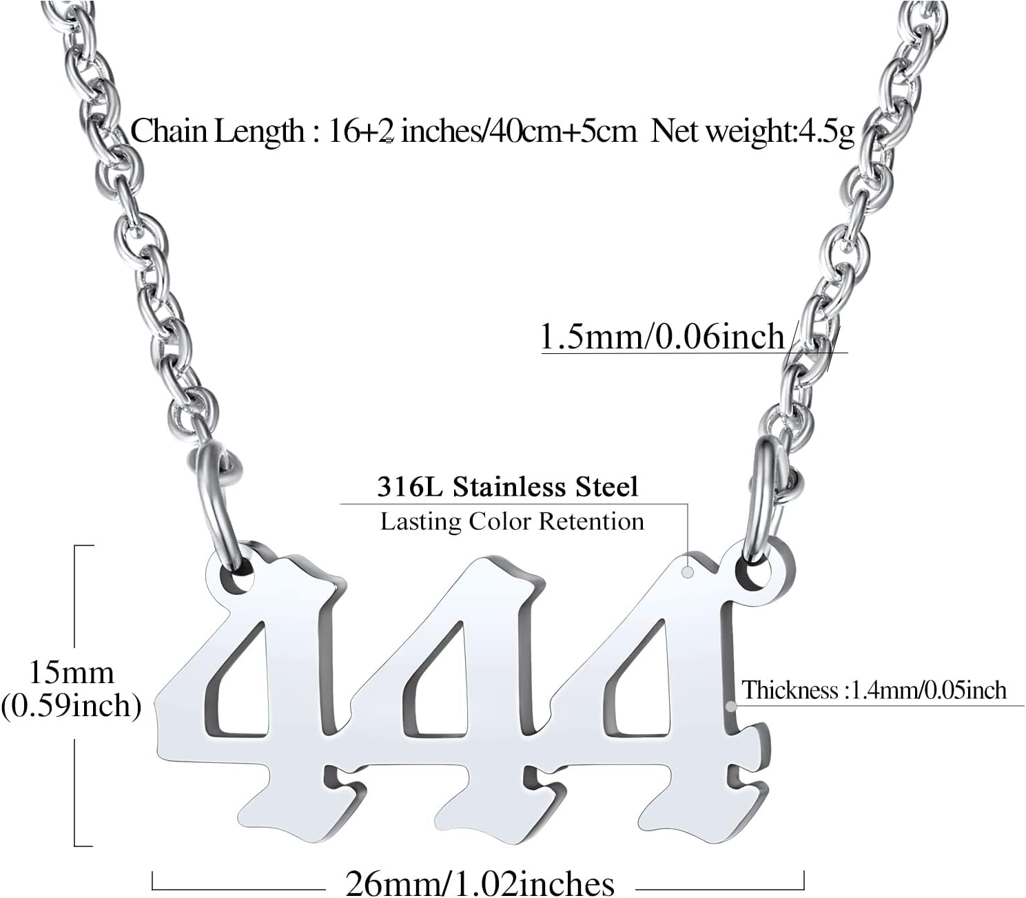 Dainty Angel Number 444 Necklace