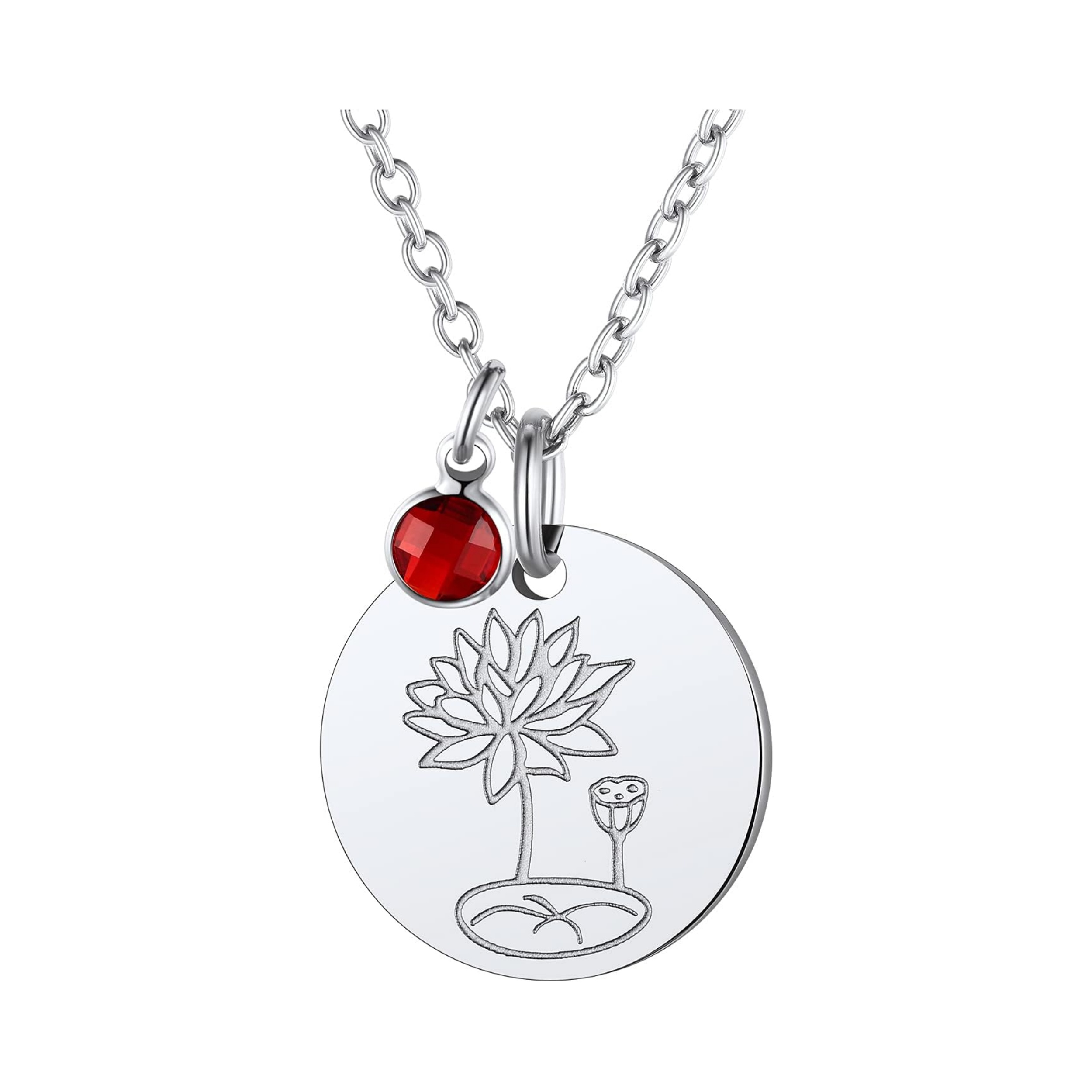 Jan. to Dec. Guardian Month Floral Birth Flower & Birthstone Disc Necklaces