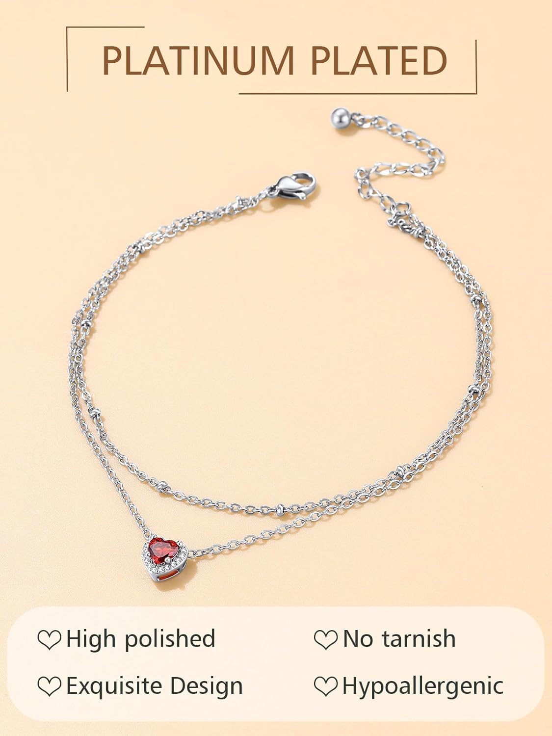 Layered Heart Birthstone Beaded Foot Chain Anklets