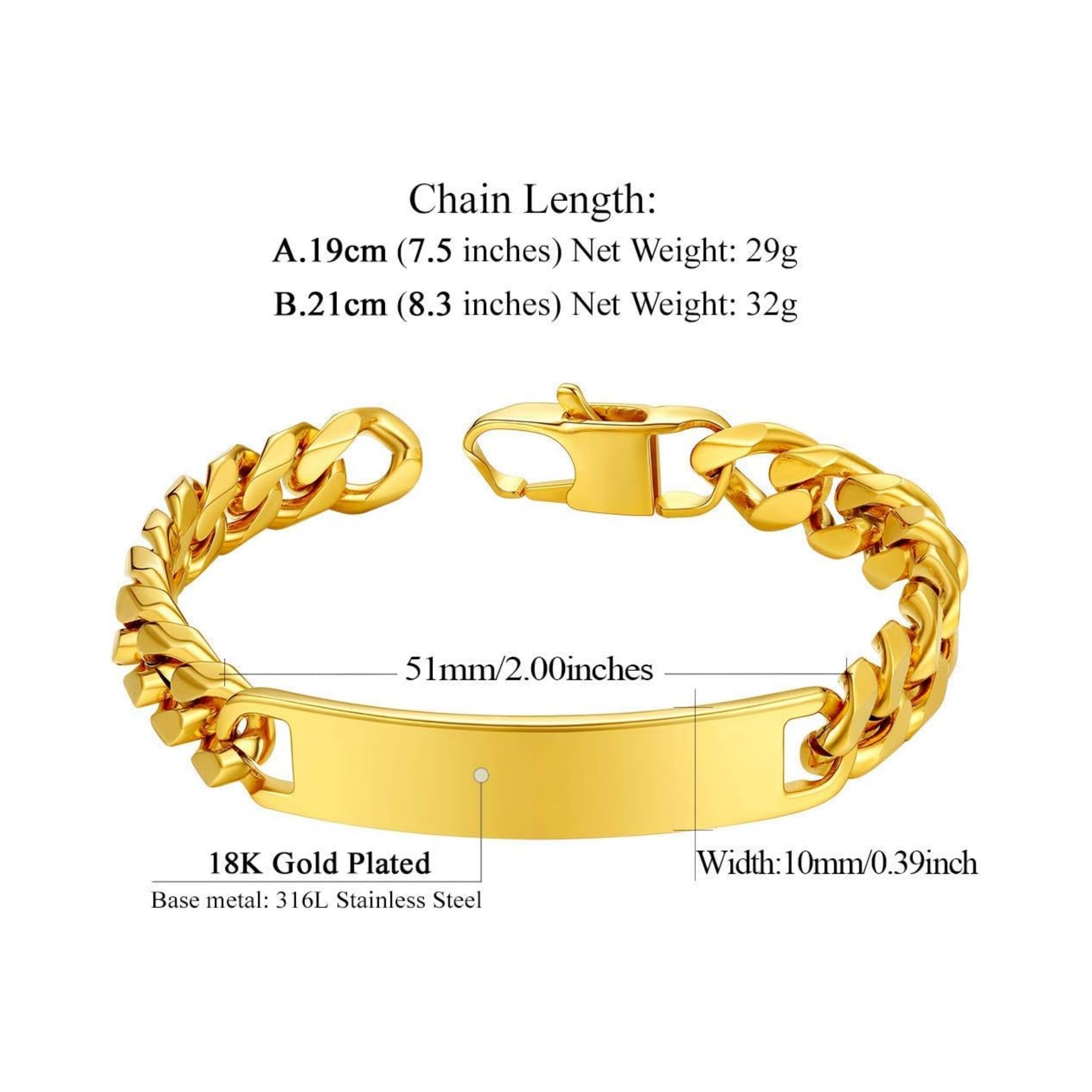 10mm Cuban Link Chain Name Bar ID Bracelets