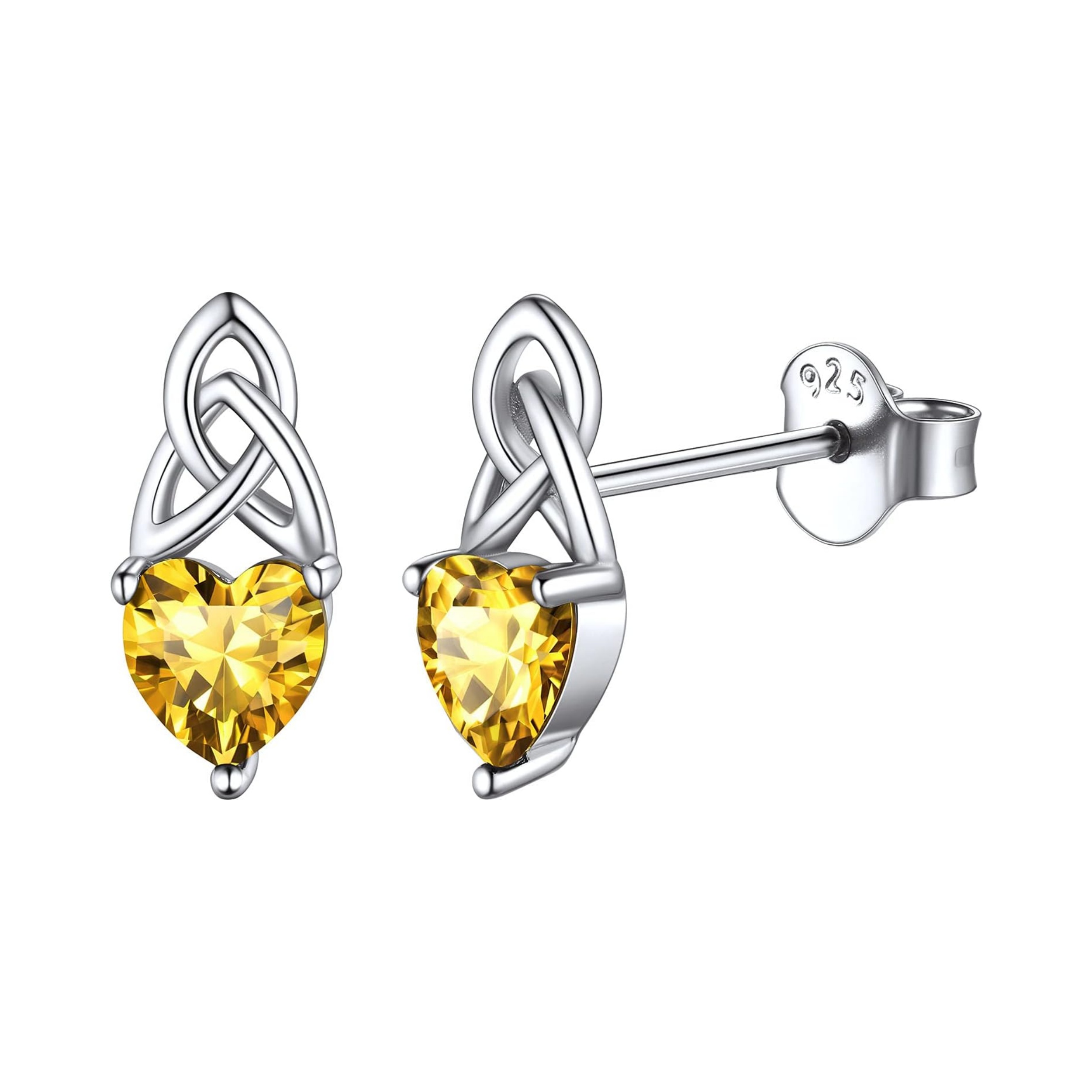 Brilliant Heart Cut Birthstone & Celtic Knot Stud Earrings