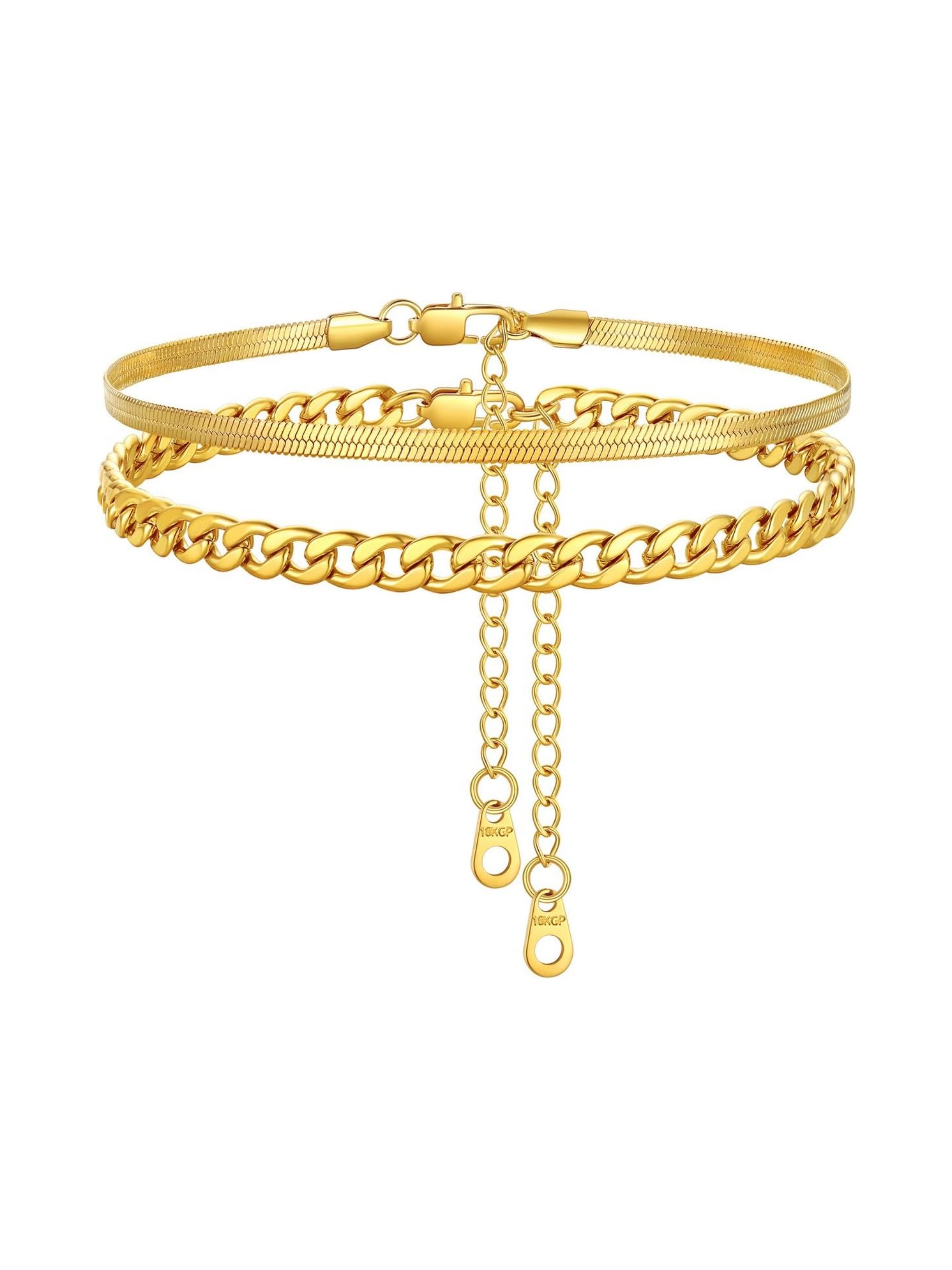 2PCS Cuban & Herringbone Ankle Set