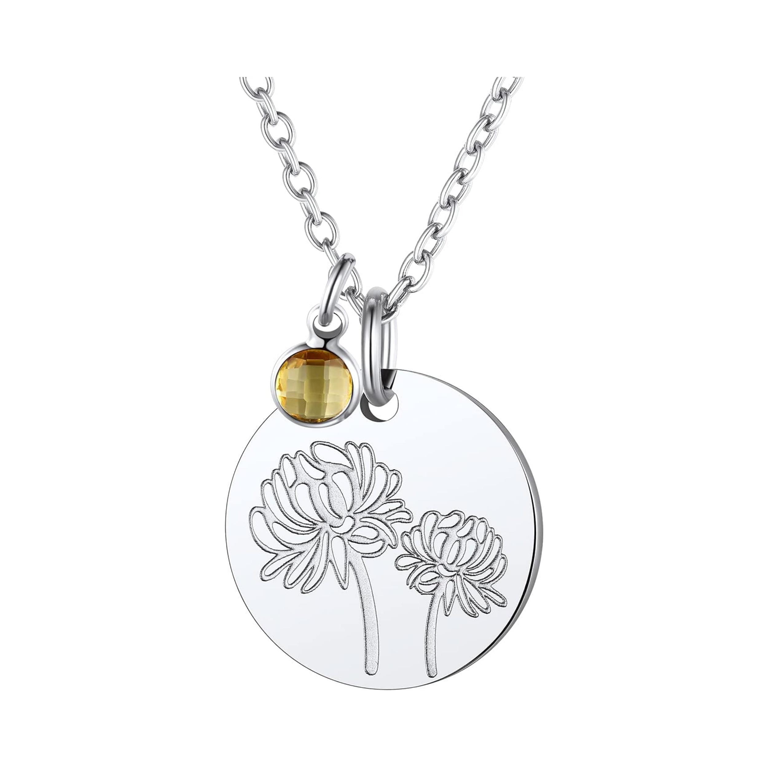 Jan. to Dec. Guardian Month Floral Birth Flower & Birthstone Disc Necklaces