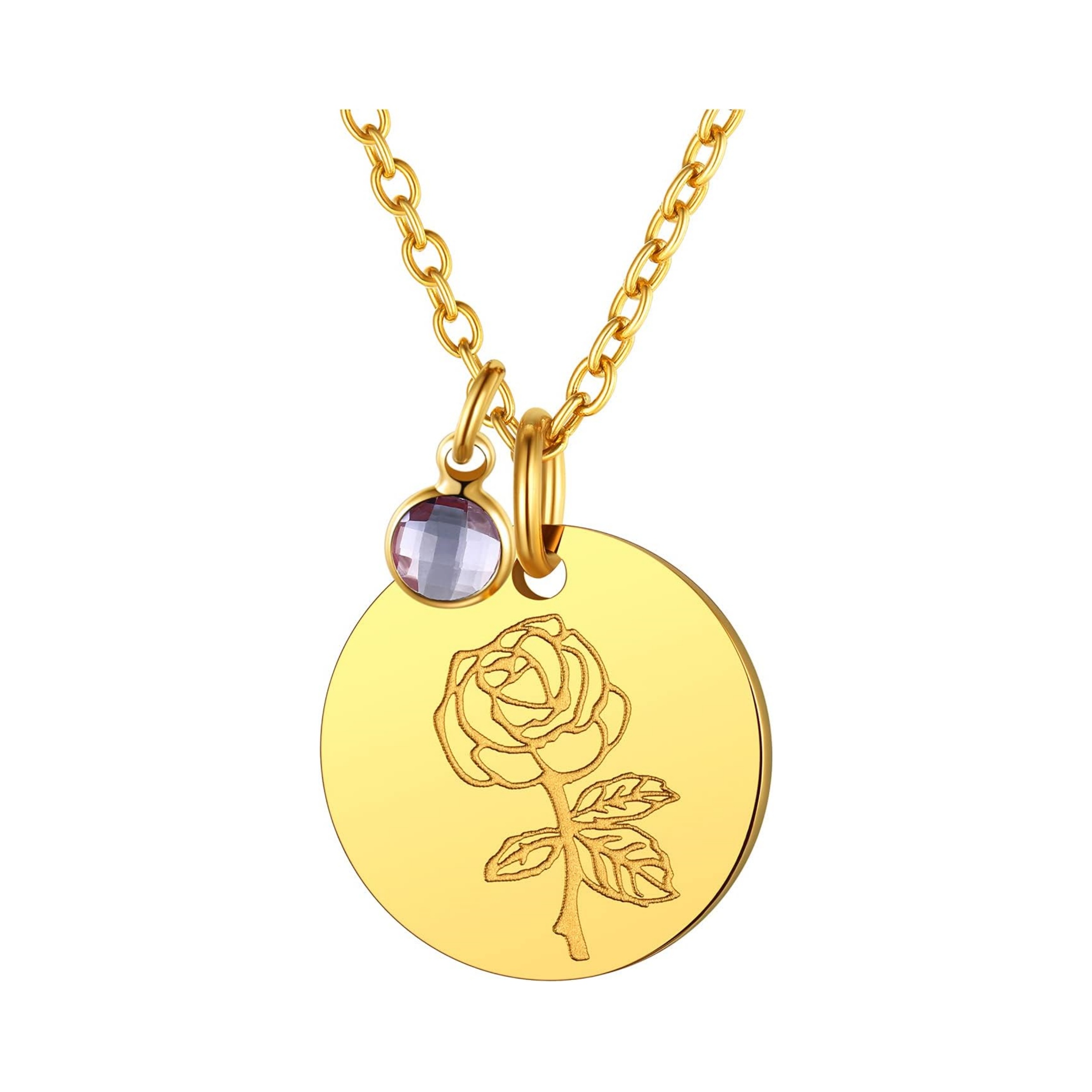 Jan. to Dec. Guardian Month Floral Birth Flower & Birthstone Disc Necklaces