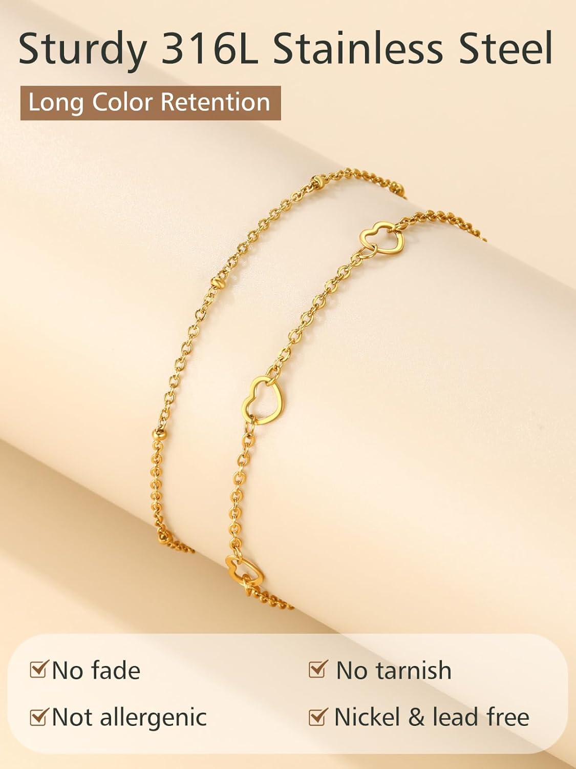 Plus Size Waterproof Heart Charms Layered Ankle