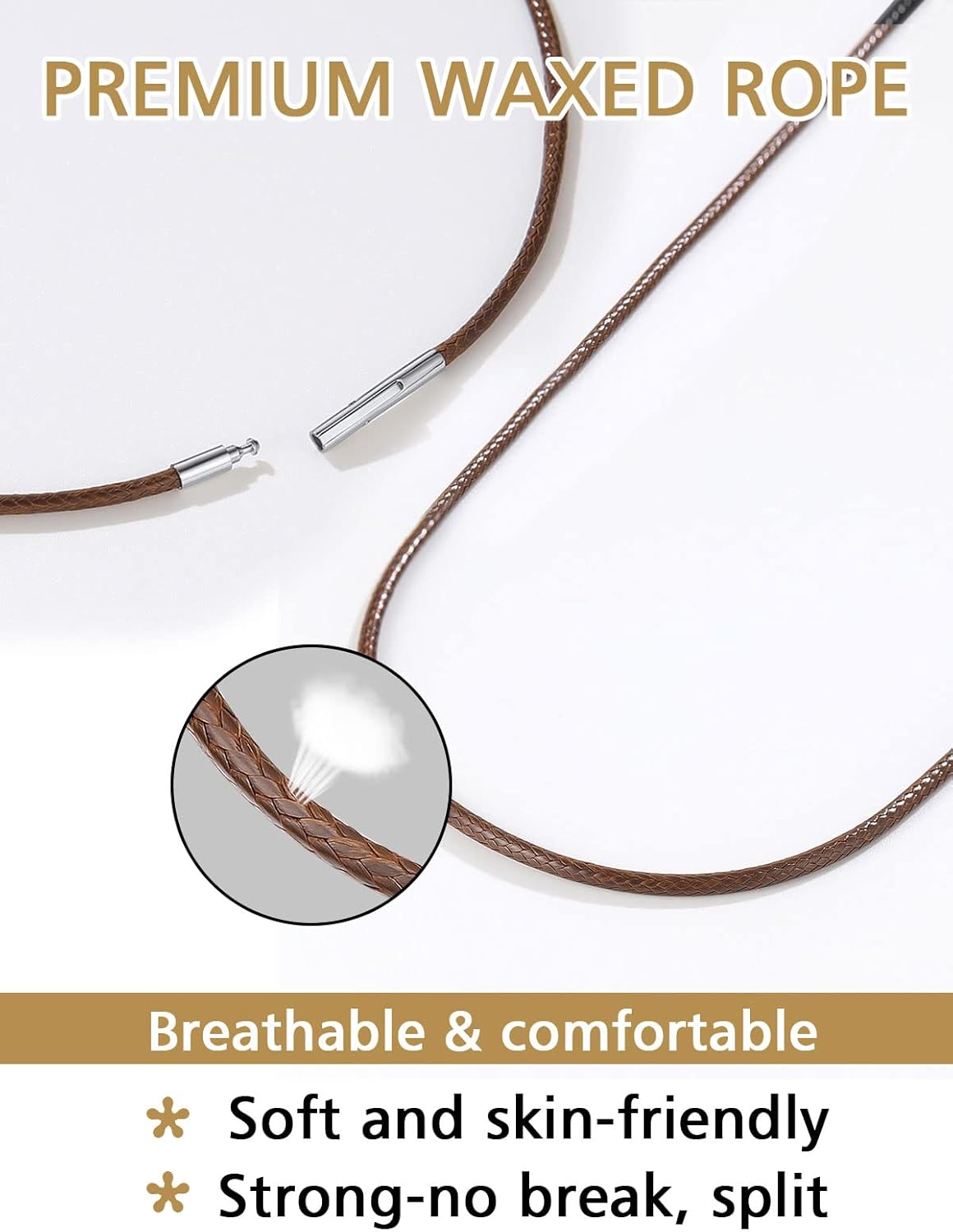 2mm Brown Braided Cord Leather Necklace with Stainless Steel Clasp 