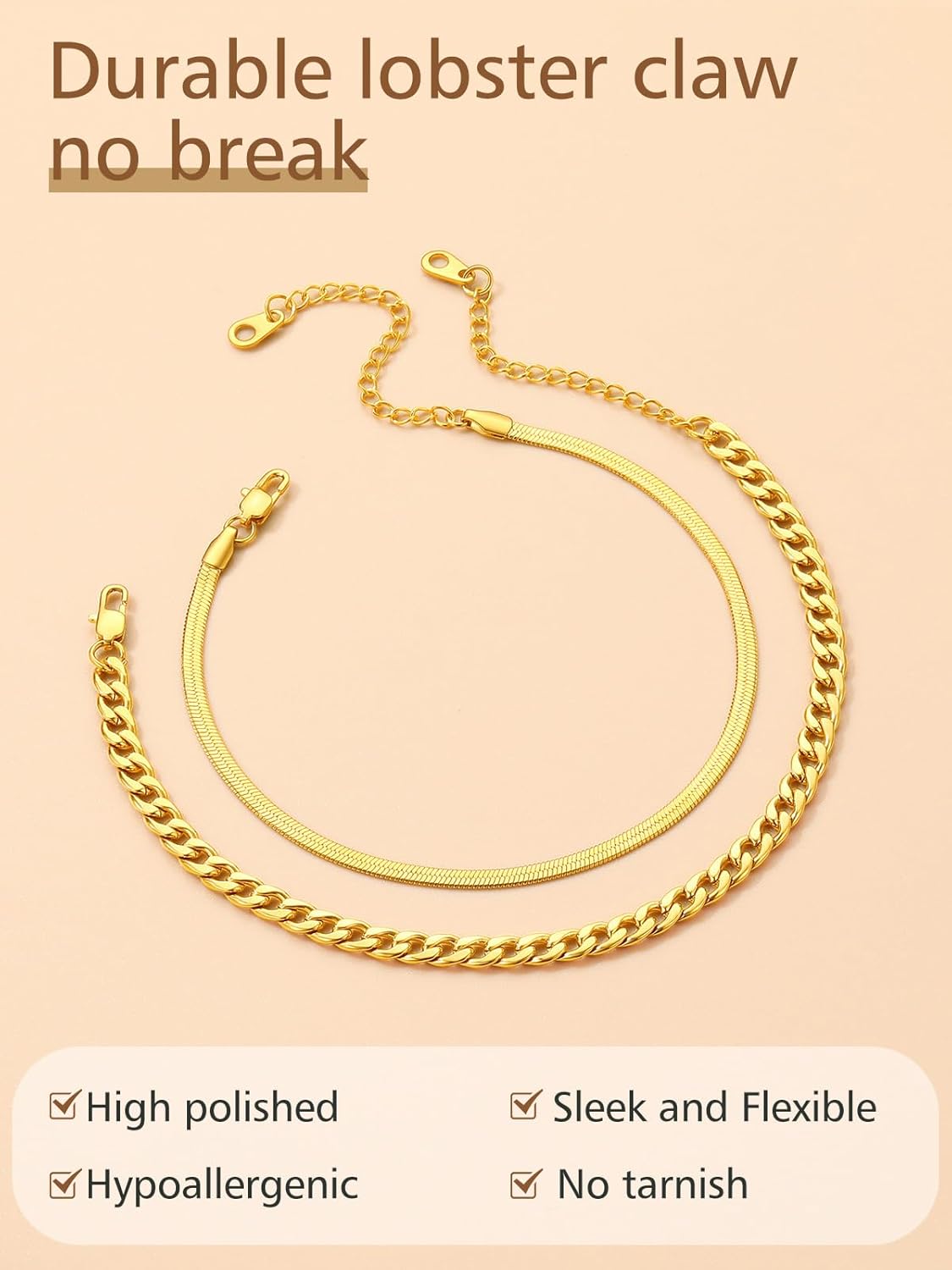 2PCS Cuban & Herringbone Ankle Set