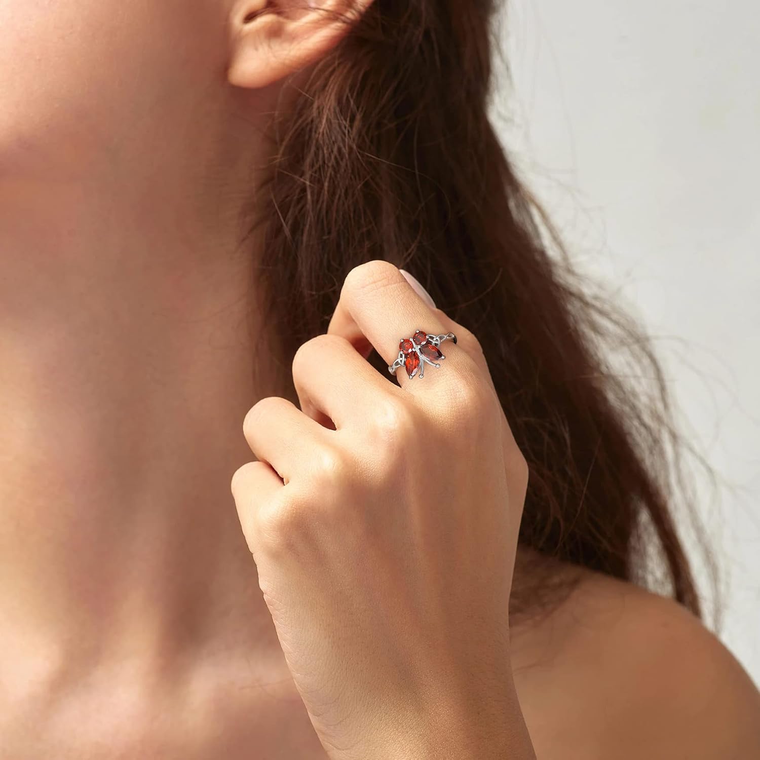 July Ruby Butterfly Birthstone Stackable Rings