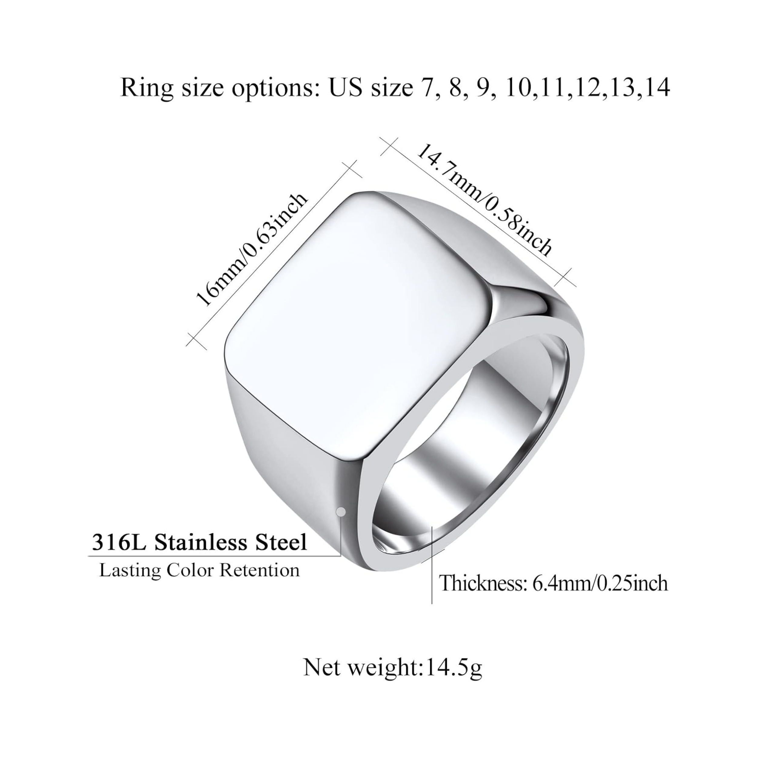 Chunky Seamless Biker Vintage Square Signet Rings