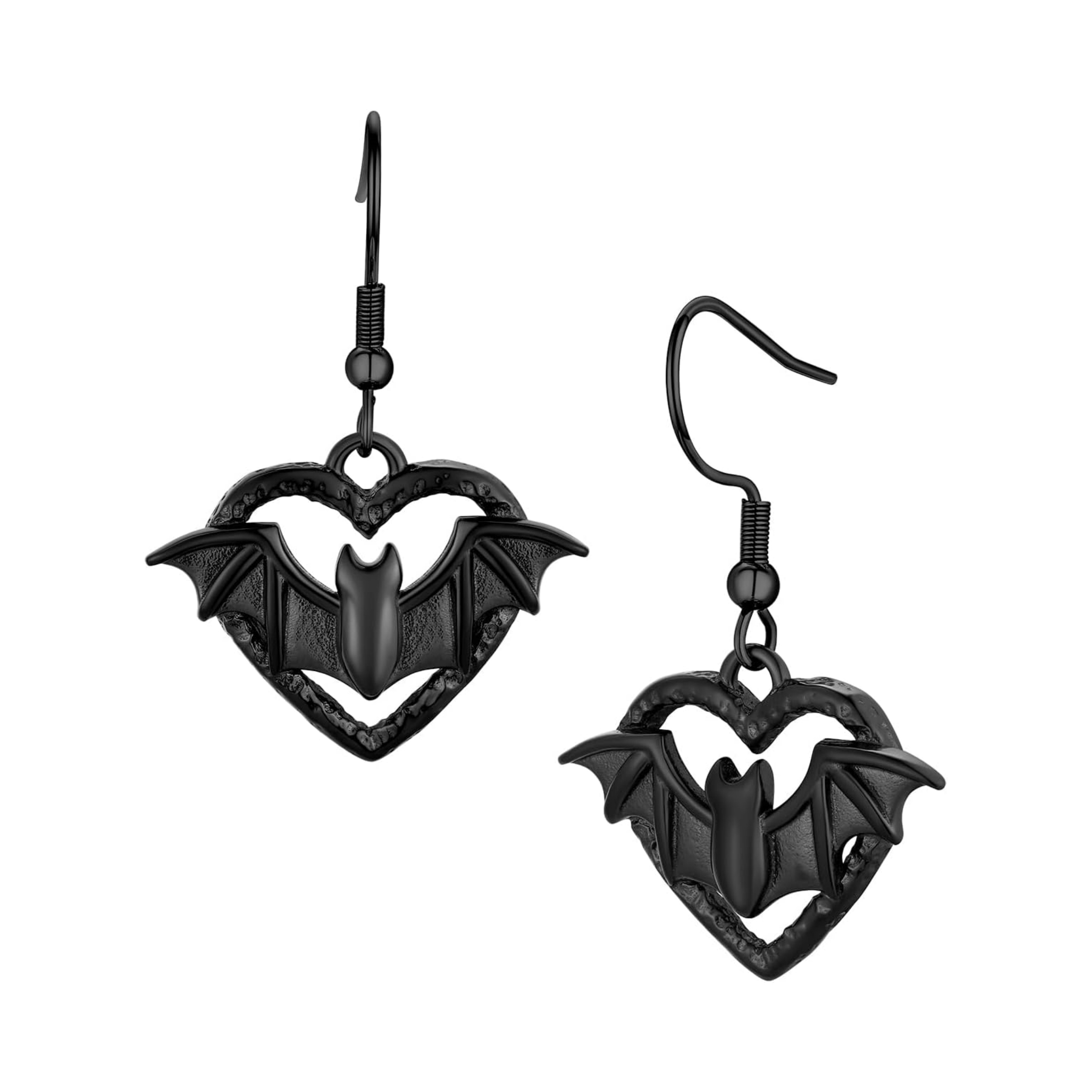 Stainless Steel Heart Bat Dangle Earrings