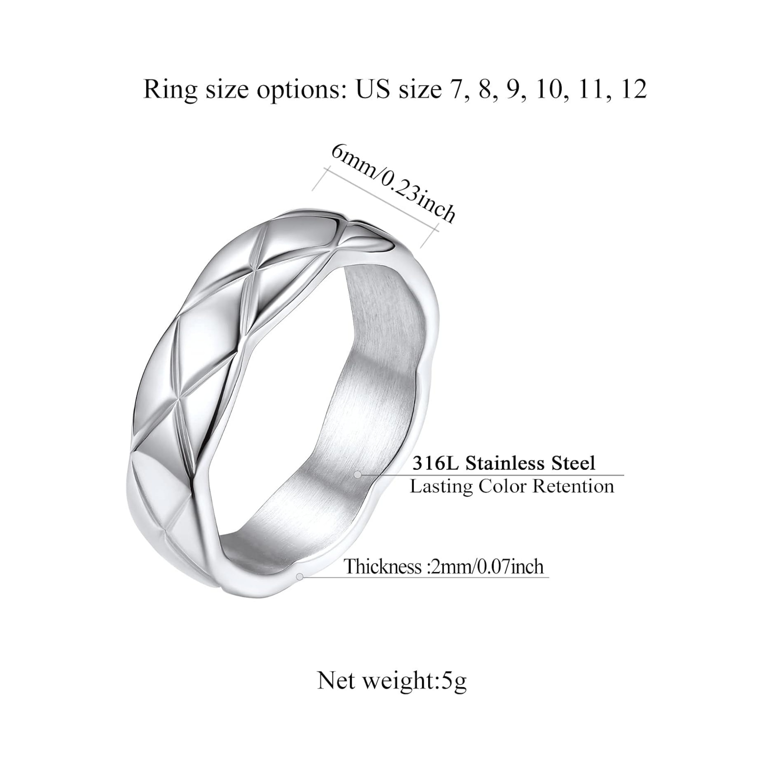 Width 6mm Criss Crossover Patterned Knuckle Band Rings