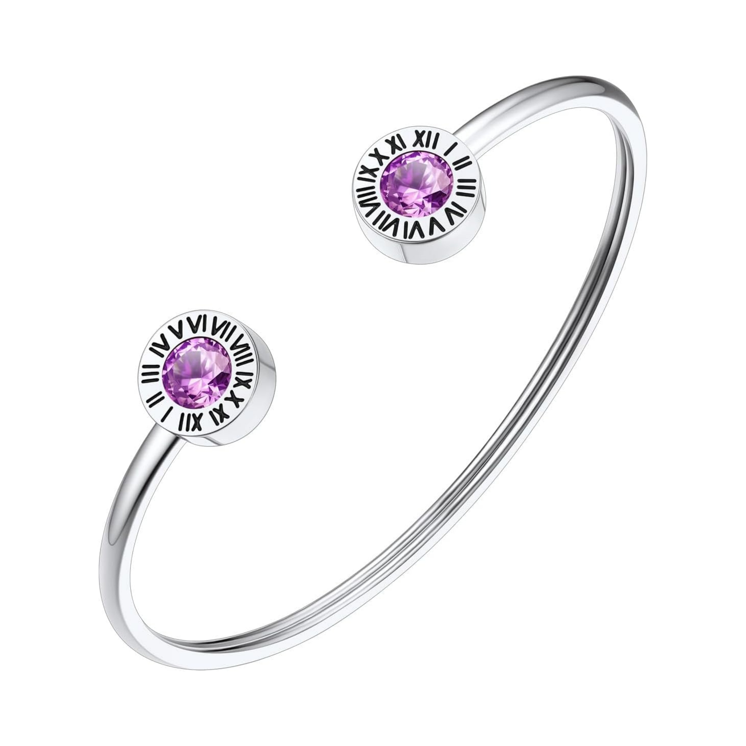 Stainless Steel Birthstones Cuff Bracelets with Roman Numerals 