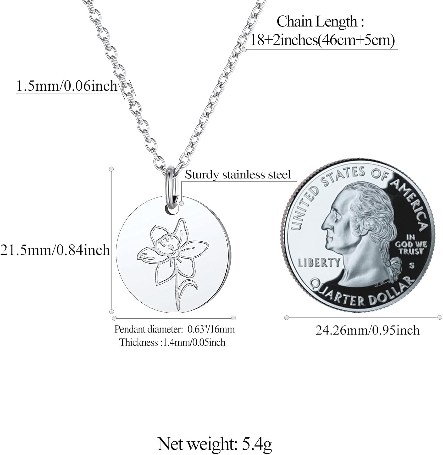 Jan. to Dec. Guardian Month Floral Birth Flower Disc Necklaces