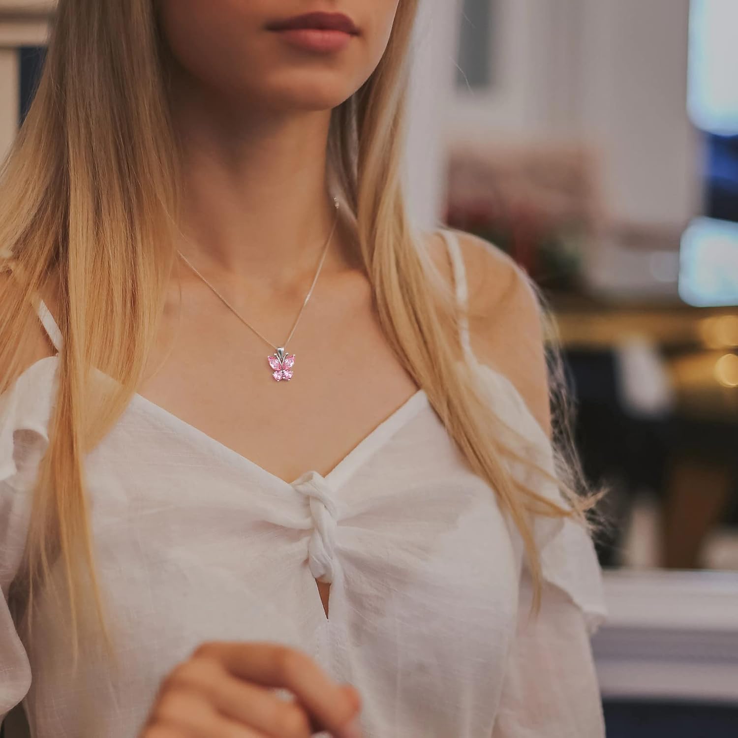 Dazzling October Tourmaline Butterfly Birthstone Necklace