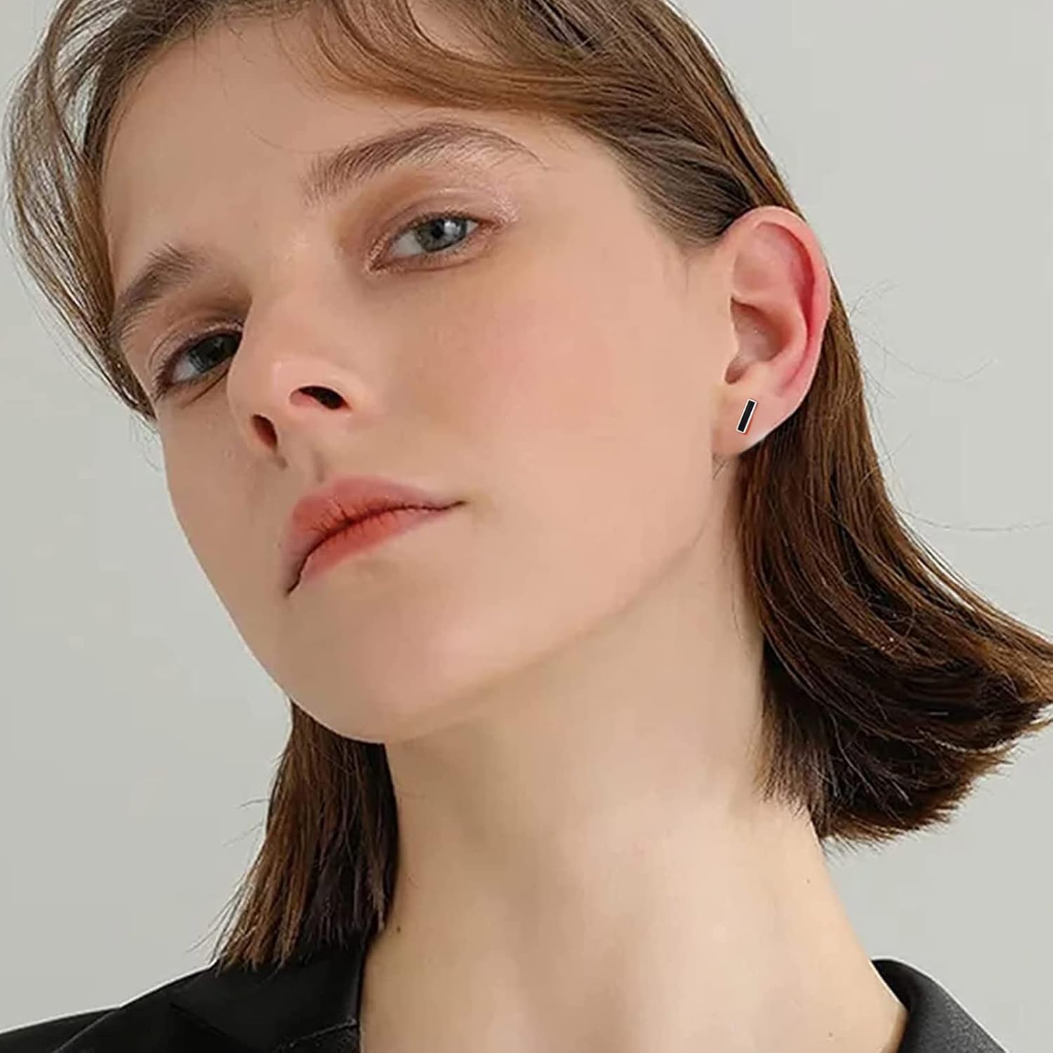 Black Bar Stick Stud Earrings