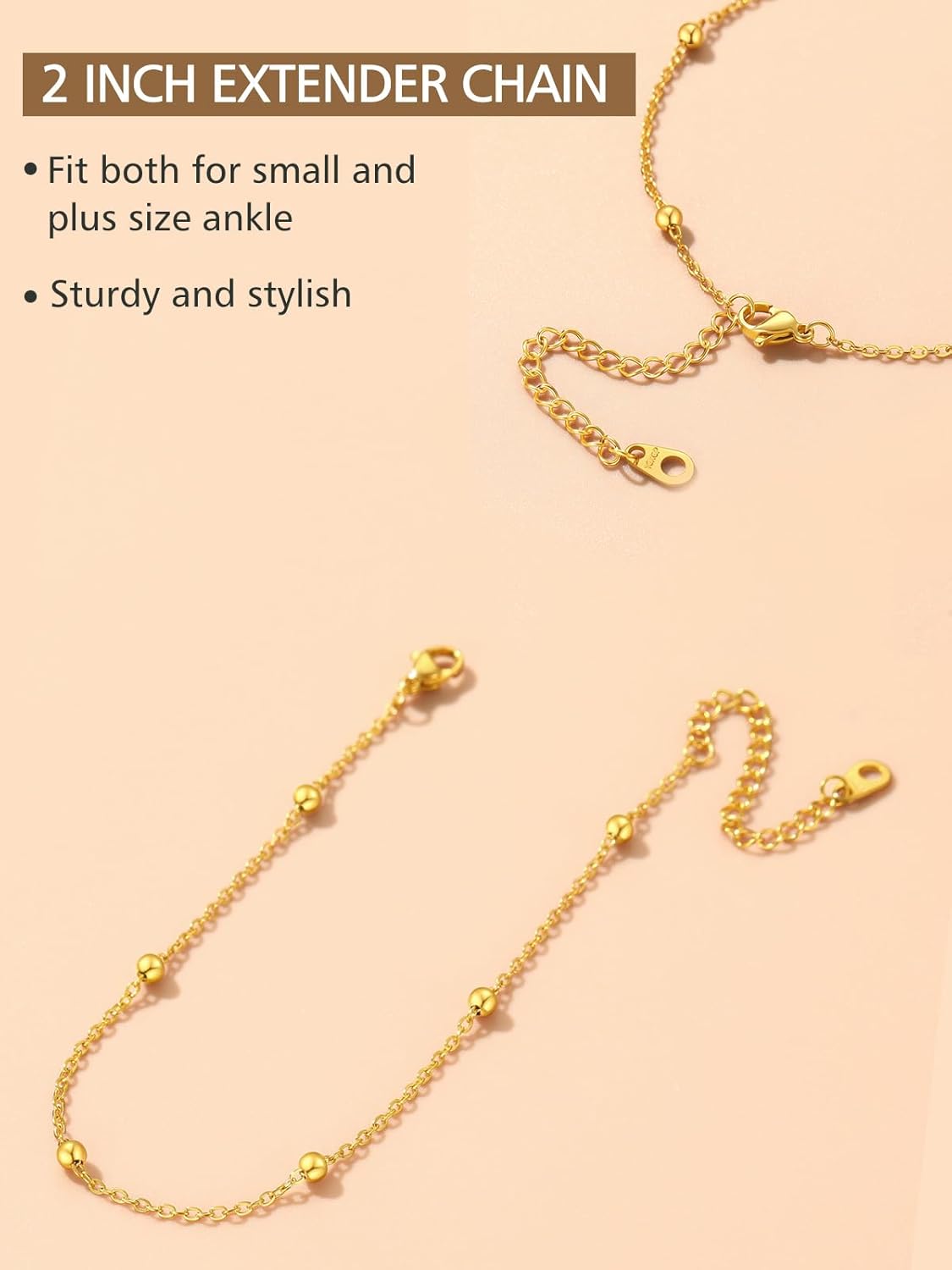 Stainless Steel bead chain Beach Adjustable Anklet