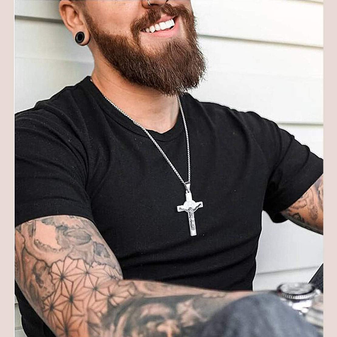 Cross Crucifix Jesus Lord's Prayer Pendant Necklace