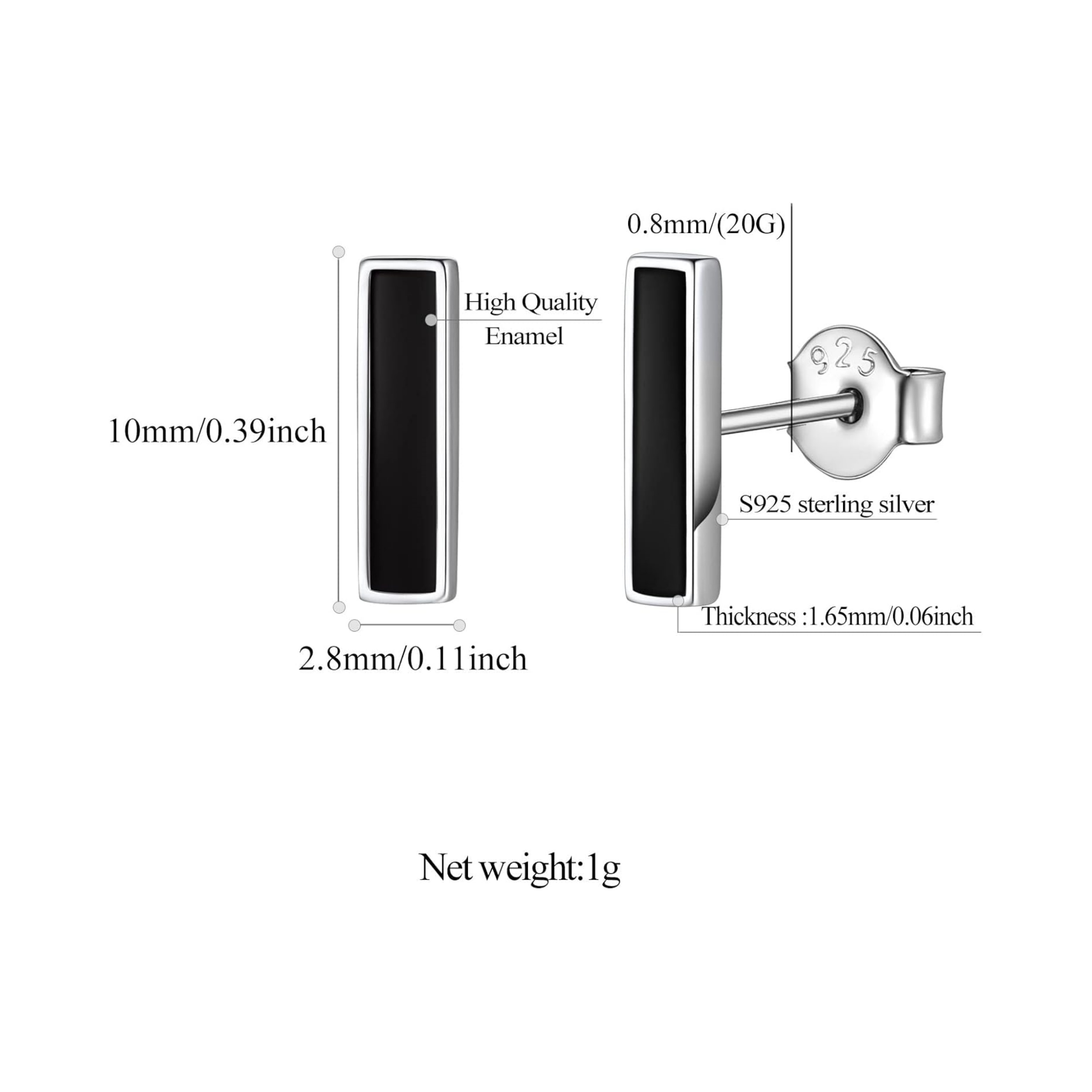 Black Bar Stick Stud Earrings