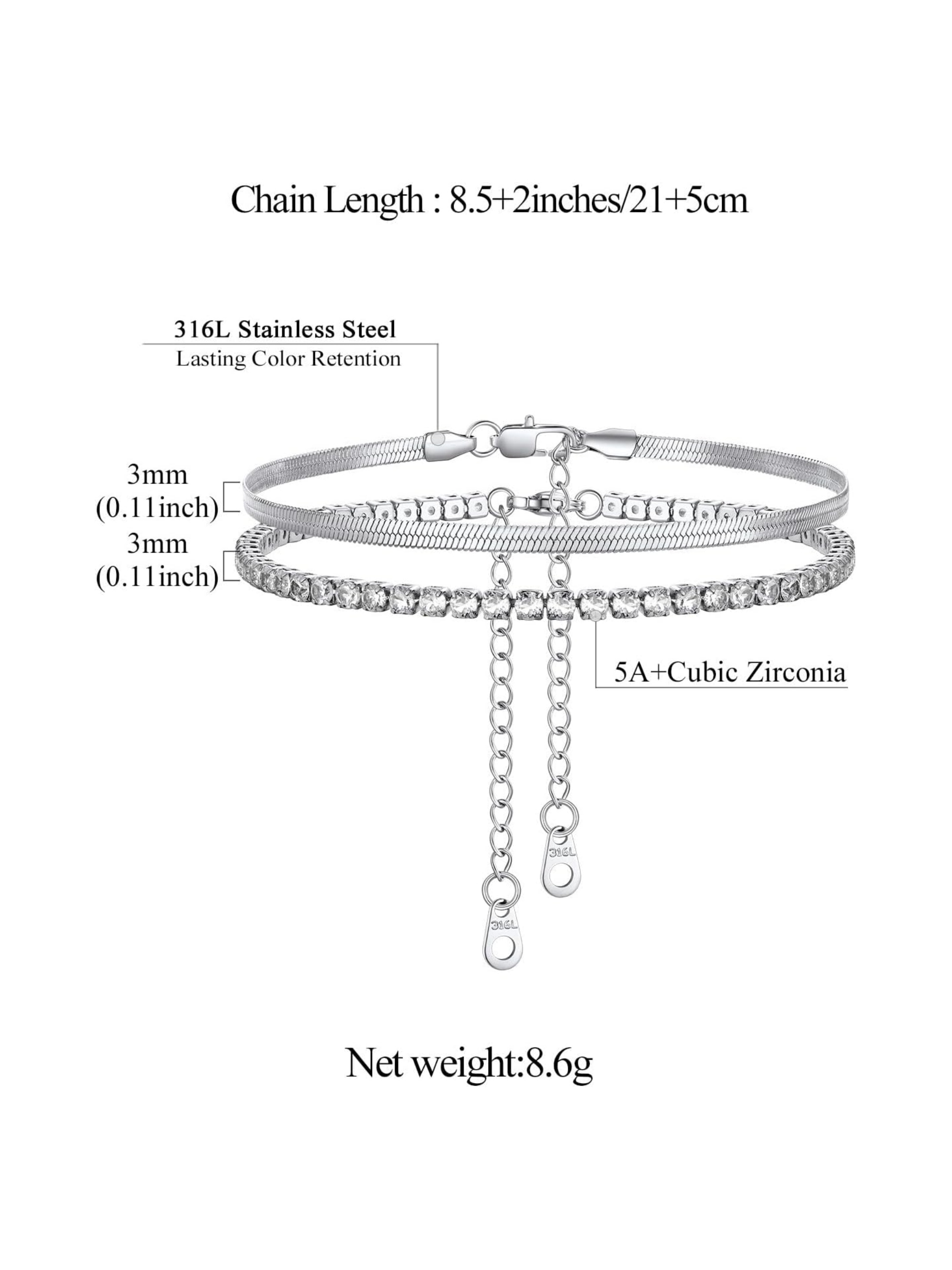 2PCS Herringbone & Tennis Chain Foot Jewelry Anklets Jewelry Set