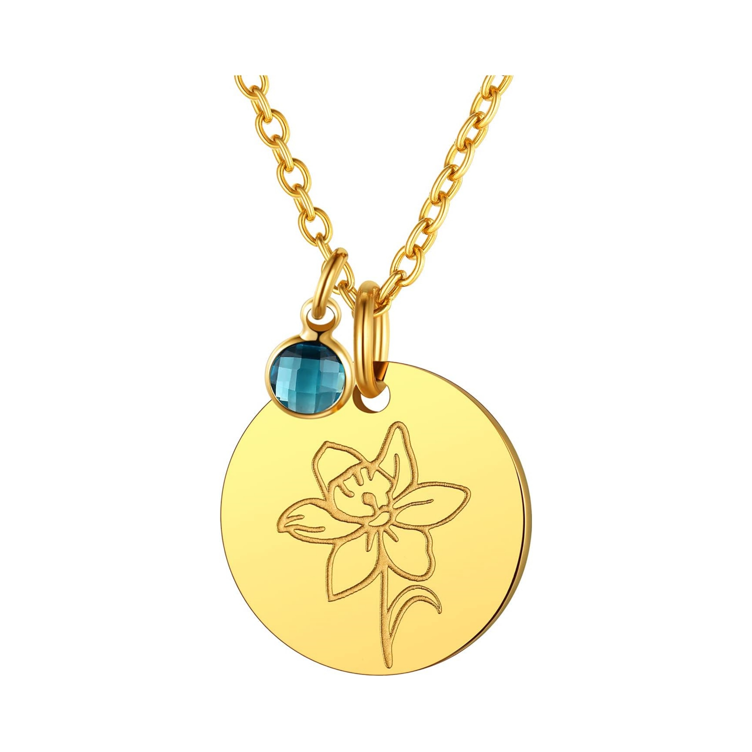 Jan. to Dec. Guardian Month Floral Birth Flower & Birthstone Disc Necklaces