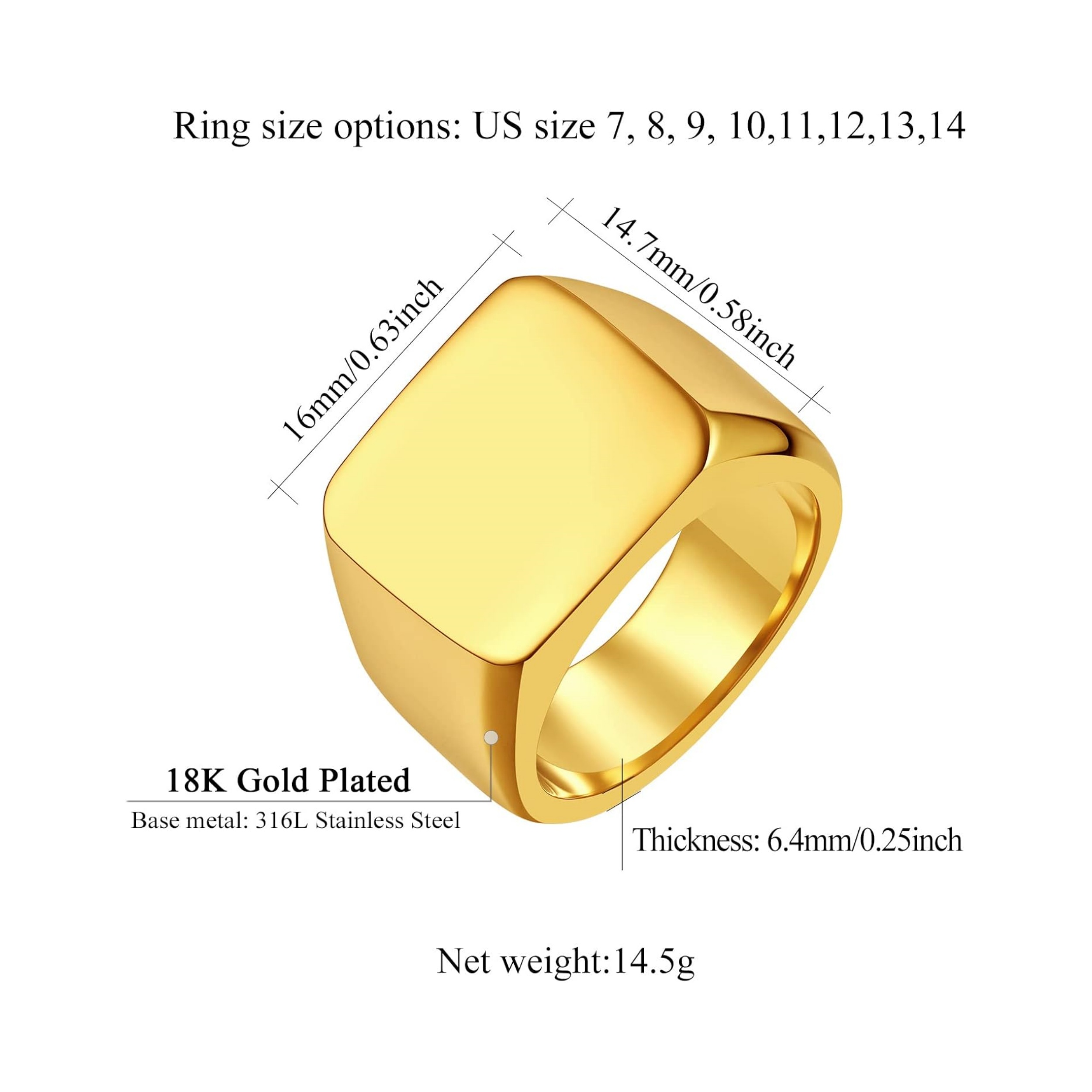 Chunky Seamless Biker Vintage Square Signet Rings