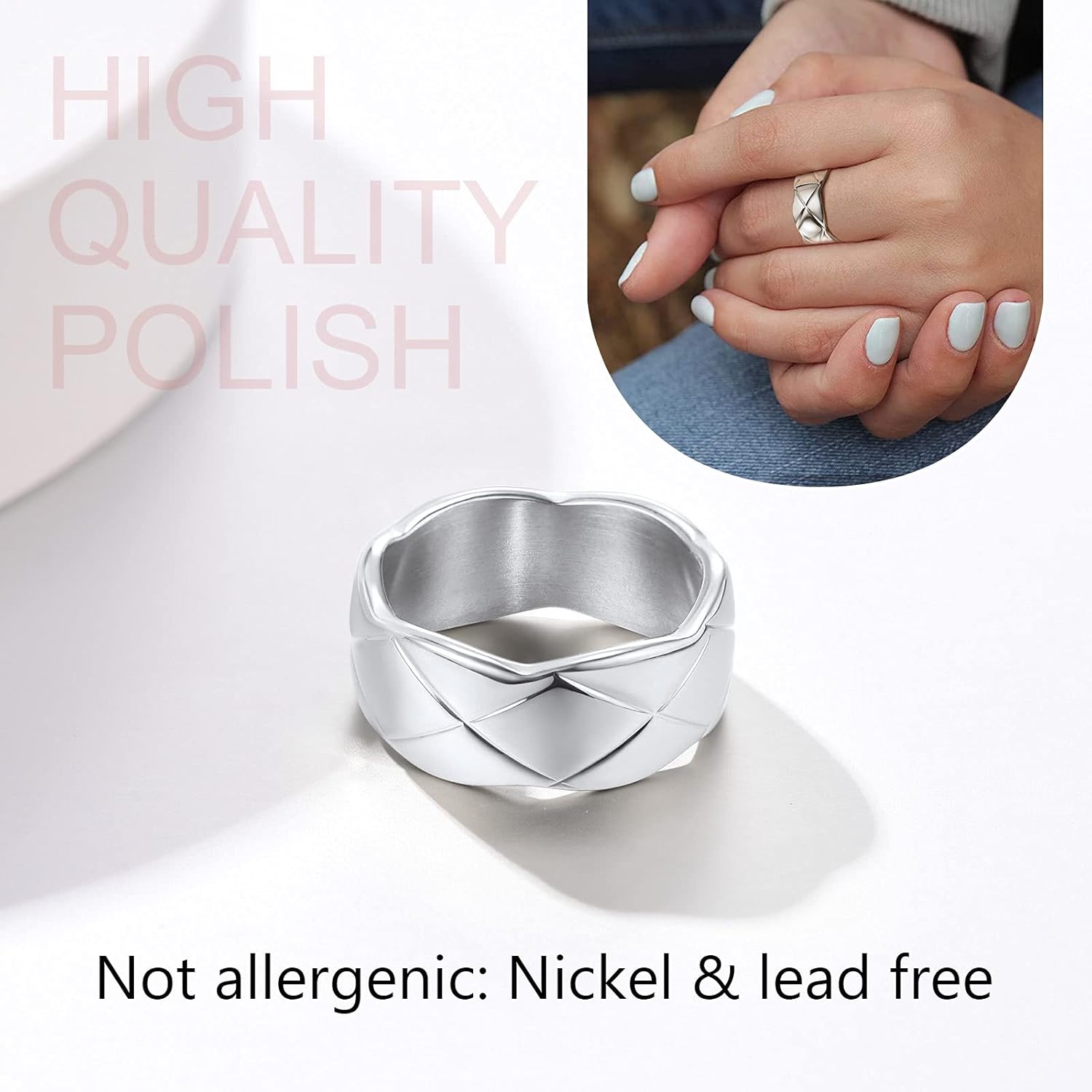 Width 9mm Criss Crossover Patterned Knuckle Band Rings