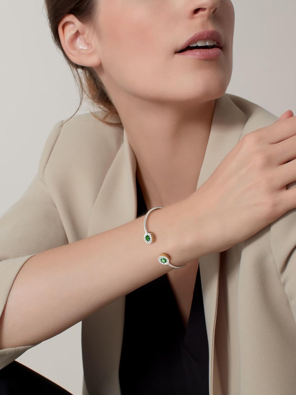 Stainless Steel Birthstones Cuff Bracelets with Roman Numerals for Women