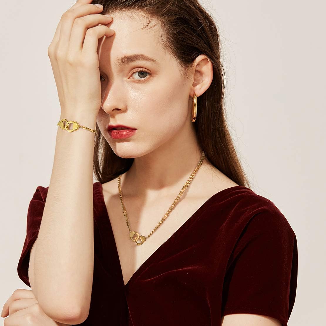 Punk Statement Handcuff Chain Necklace for Women