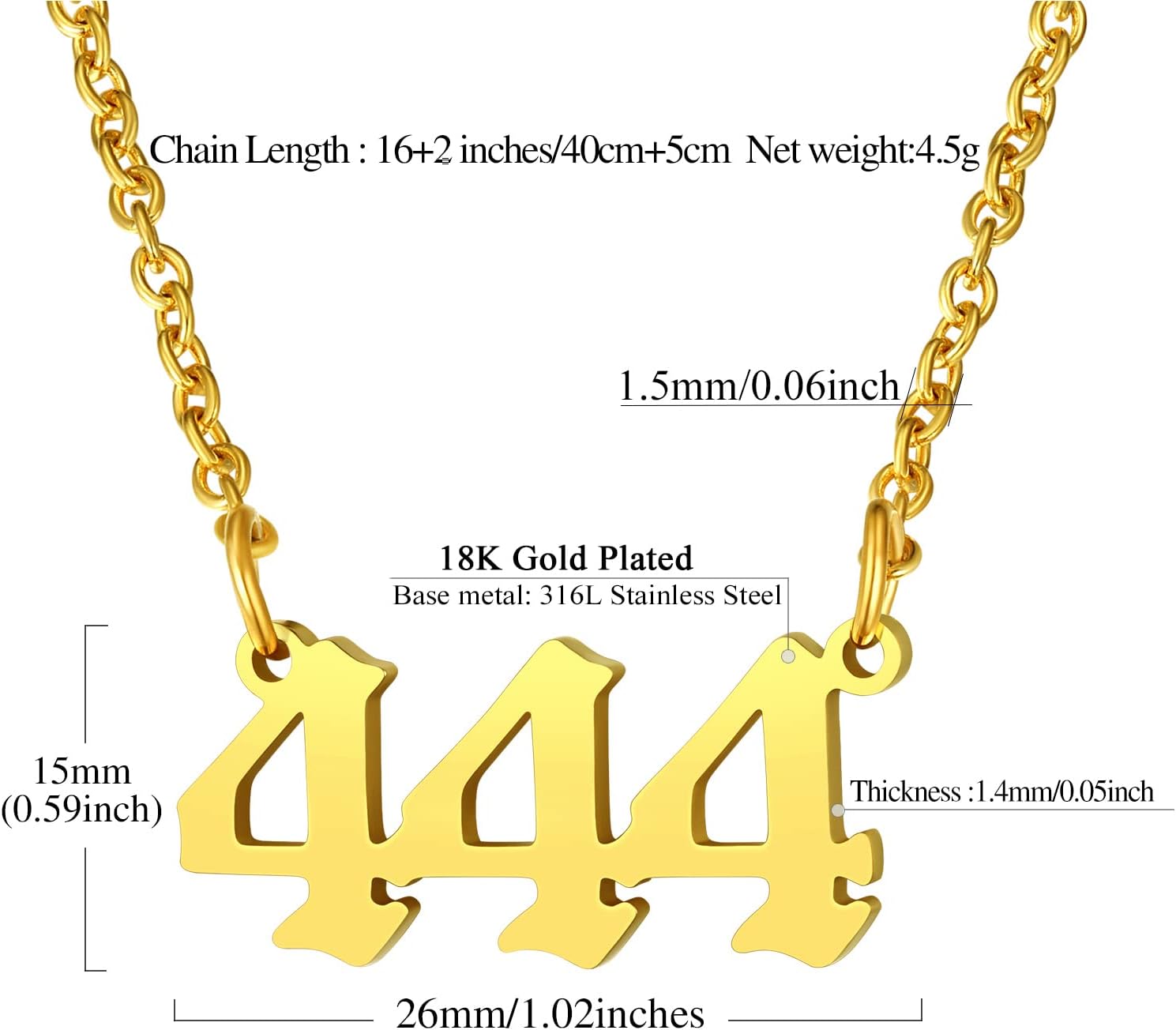 Dainty Angel Number 444 Necklace