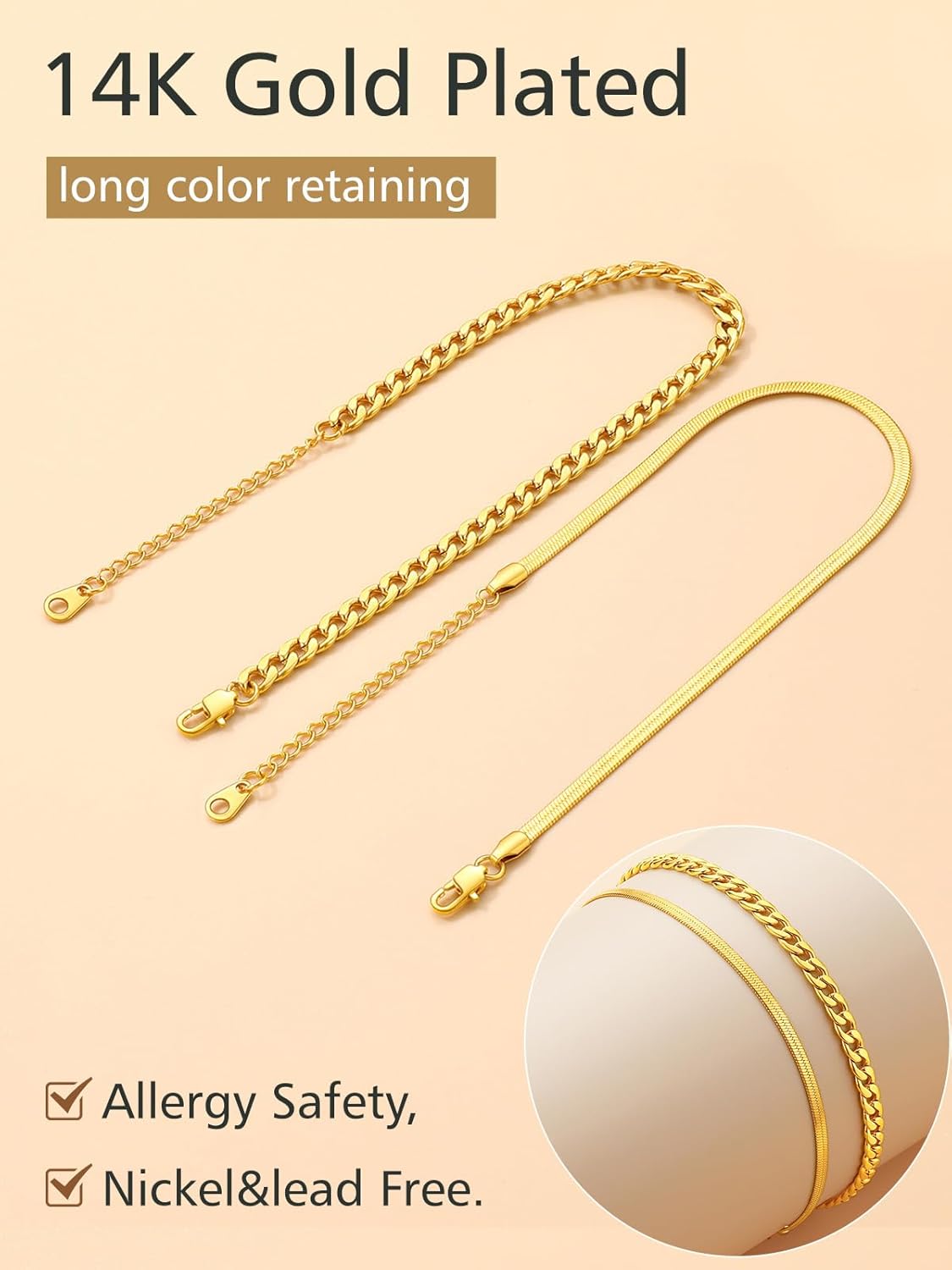 2PCS Cuban & Herringbone Ankle Set