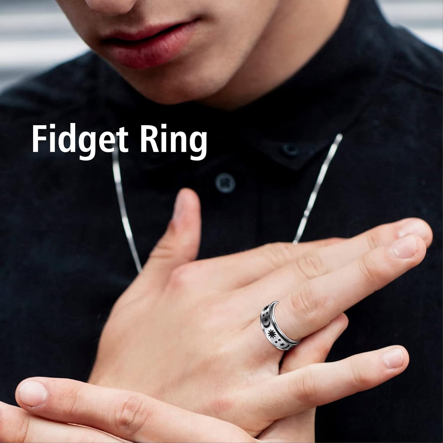 Stainless Steel Spinner Moon and Sun Mixed Color Band Rings