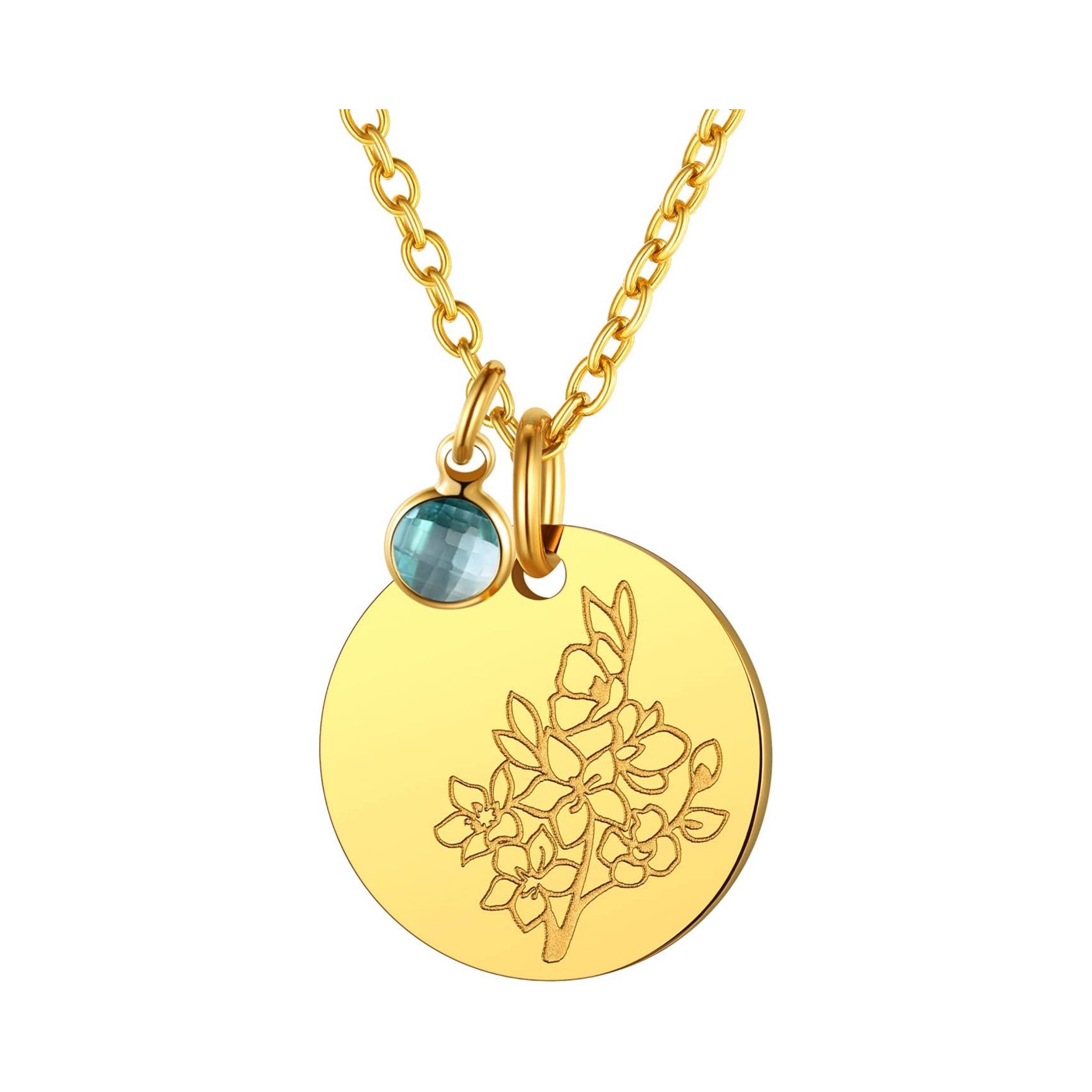 Jan. to Dec. Guardian Month Floral Birth Flower & Birthstone Disc Necklaces