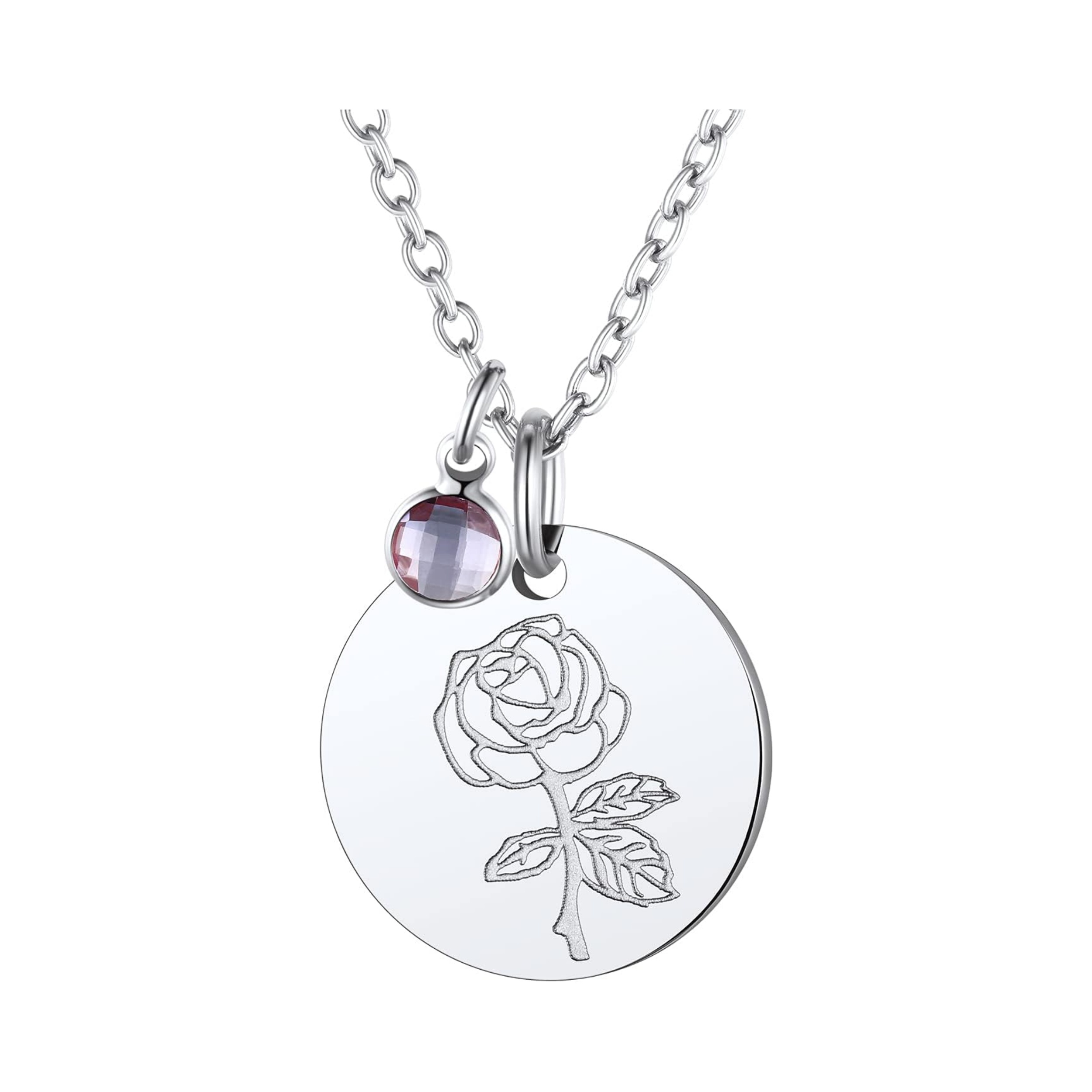 Jan. to Dec. Guardian Month Floral Birth Flower & Birthstone Disc Necklaces