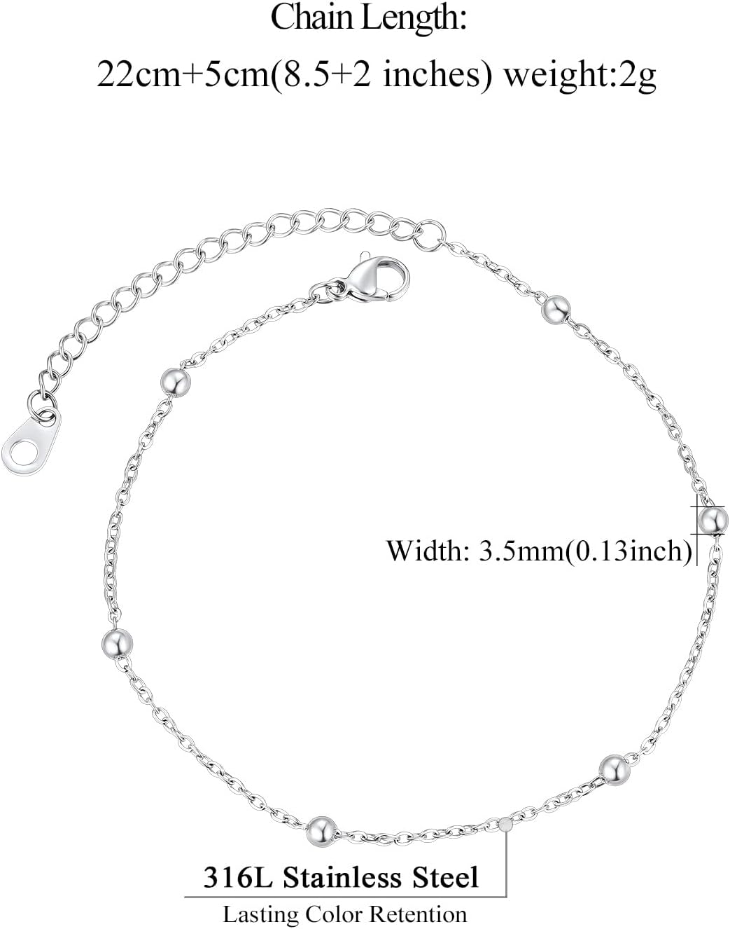 Stainless Steel bead chain Beach Adjustable Anklet