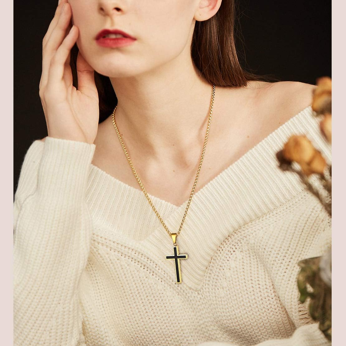 Cross Chain Christian Jewelry Enamel Christening Crucifix Pendant Necklaces
