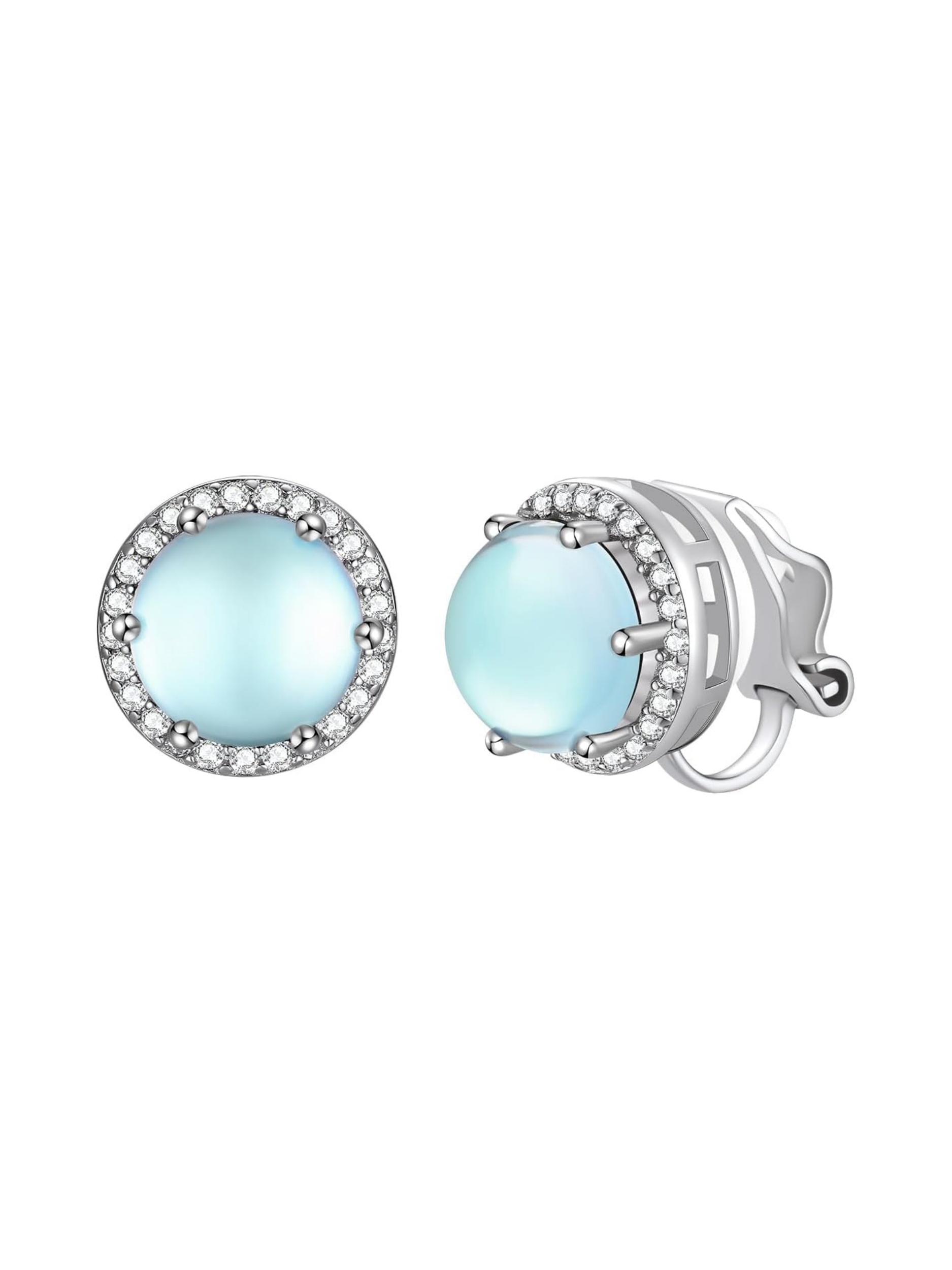 Clip on Round Synthetic Moonstone Stud Earrings