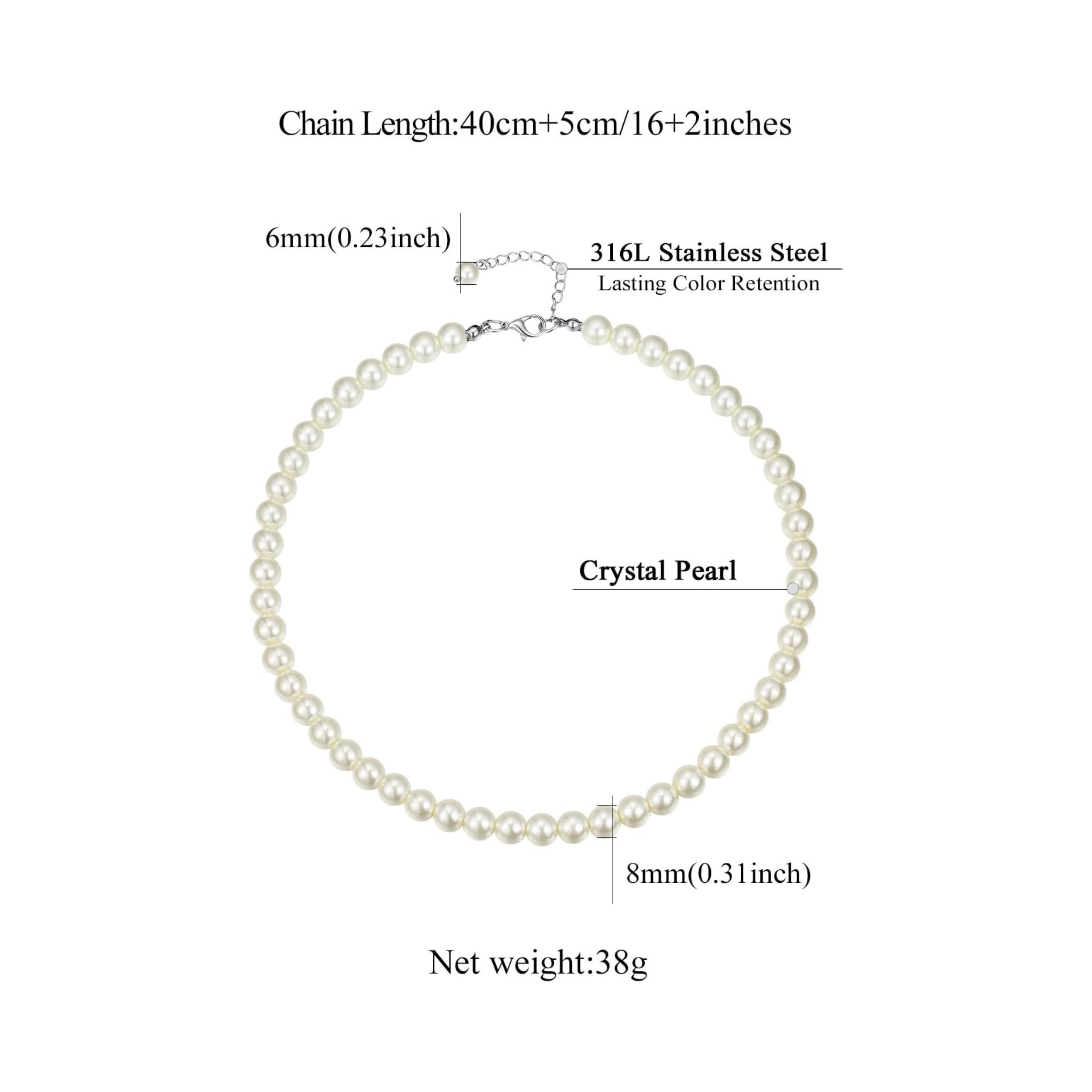 Pearl Choker Necklace Details: Dimensions, Hypoallergenic, Lobster-Claw-Clasps