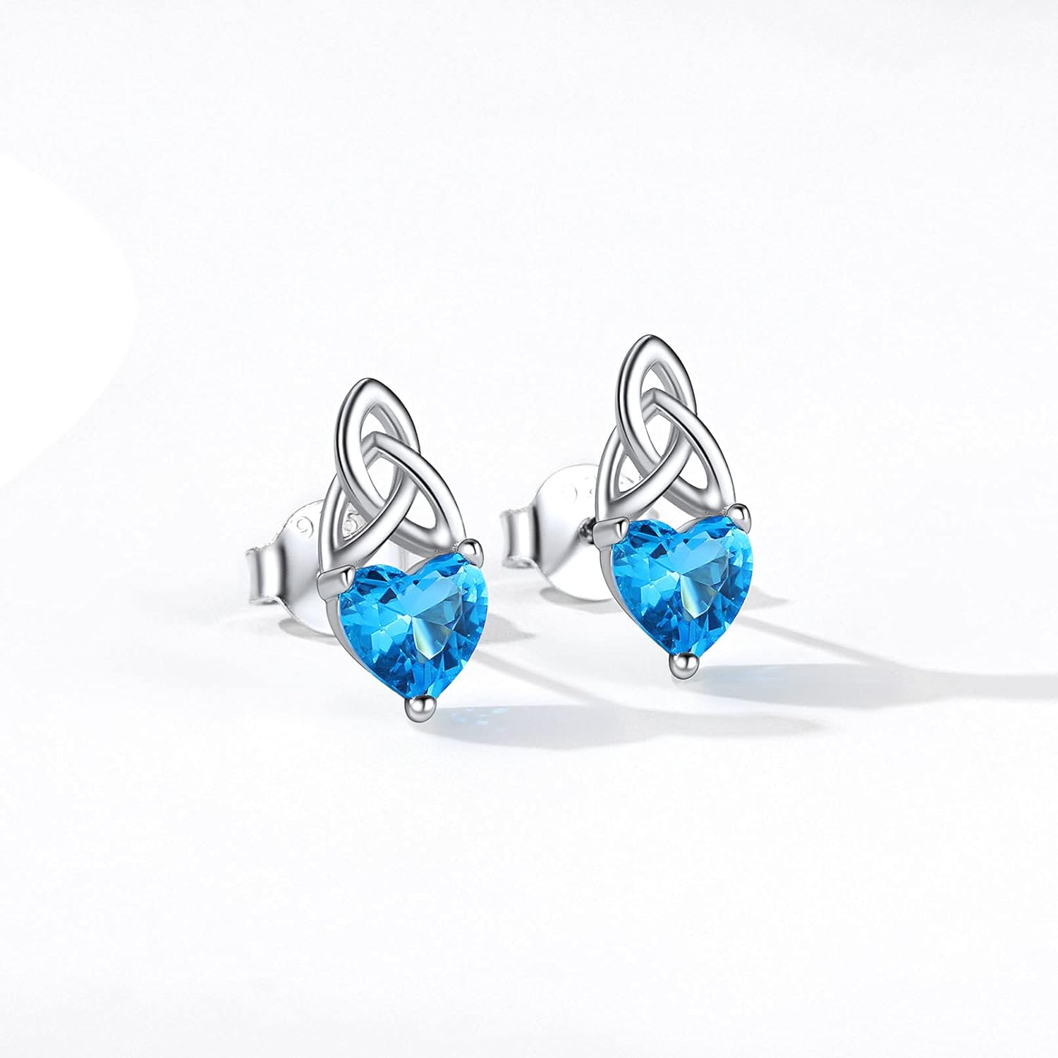 Brilliant Heart Cut Birthstone & Celtic Knot Stud Earrings