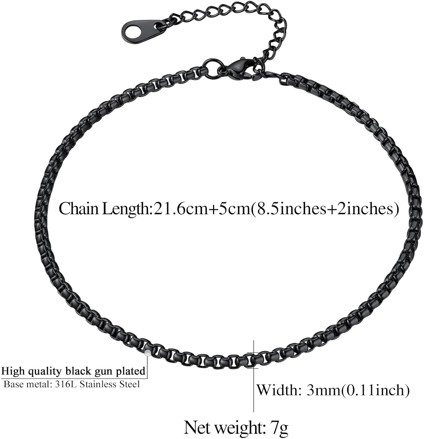 Stainless Steel Adjustable Box Link Chains Ankle