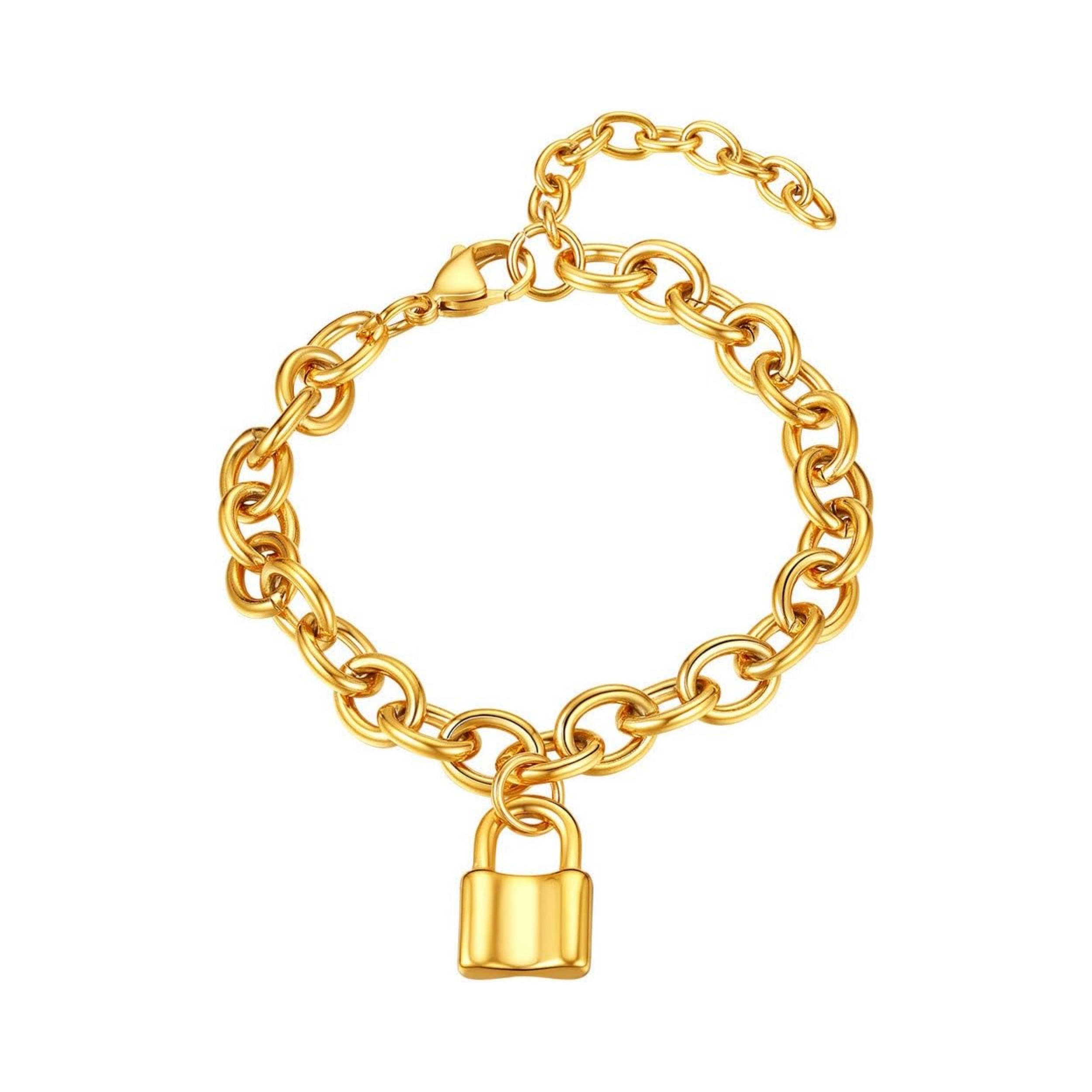Chunky Cable Chain Padlock Charm Bracelets 