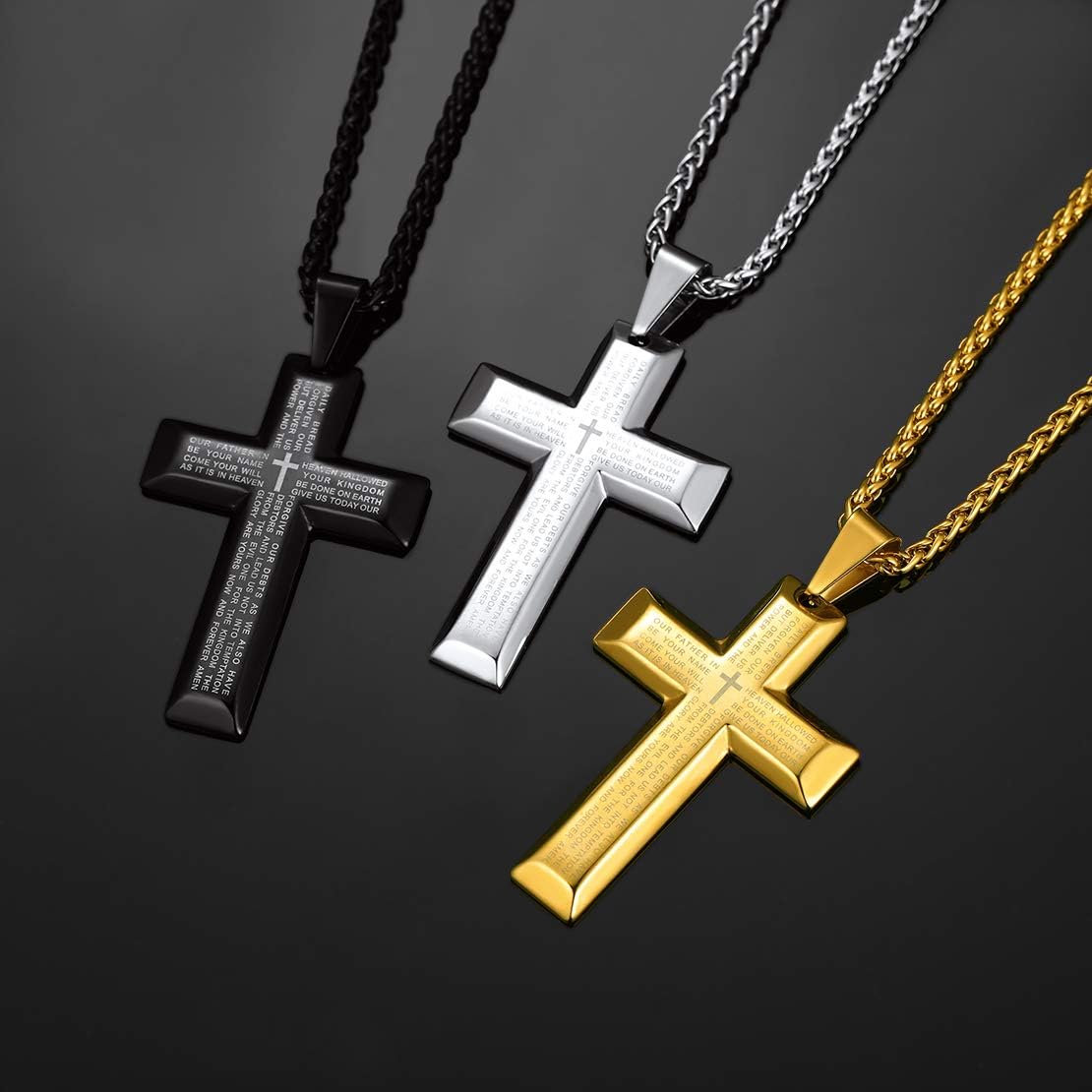 Black Cross Bible Verse INRI Pendant Necklace